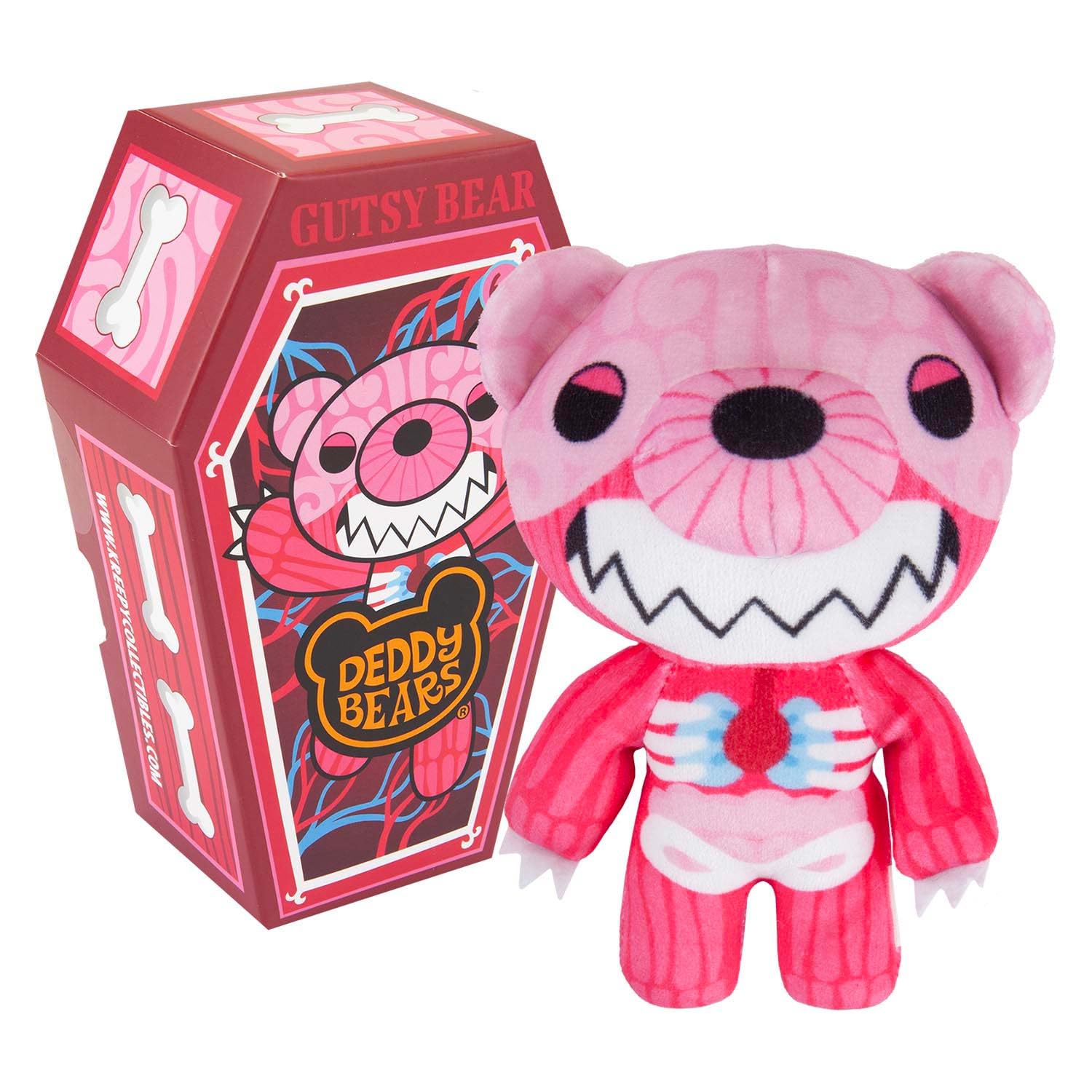 Deddy Bears Gutsybear Soft Toy 14cm Coffin Box, Plush Idea Spooky Collectable - 15cm X 8cm Pink X 1