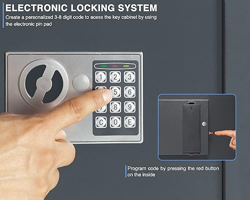 Miniatura 3 de Durabox Armario de 40 llaves con cerradura digital, caja fuerte para llaves electrónicas, caja de seguridad de acero con ranura para caídas para