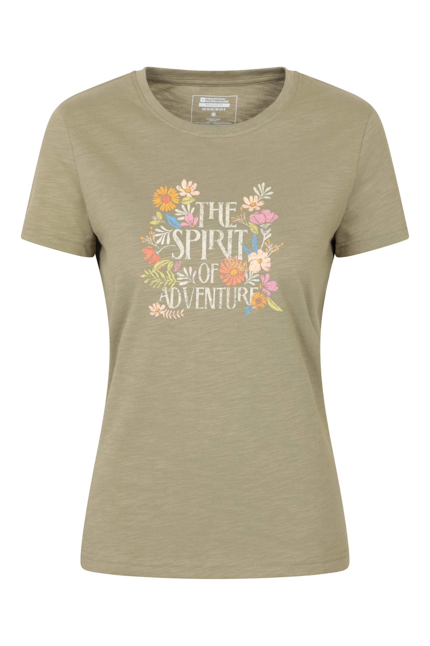 Mountain Warehouse Women's Khaki Printed Spirit Of Adventure T-Shirt Size 16