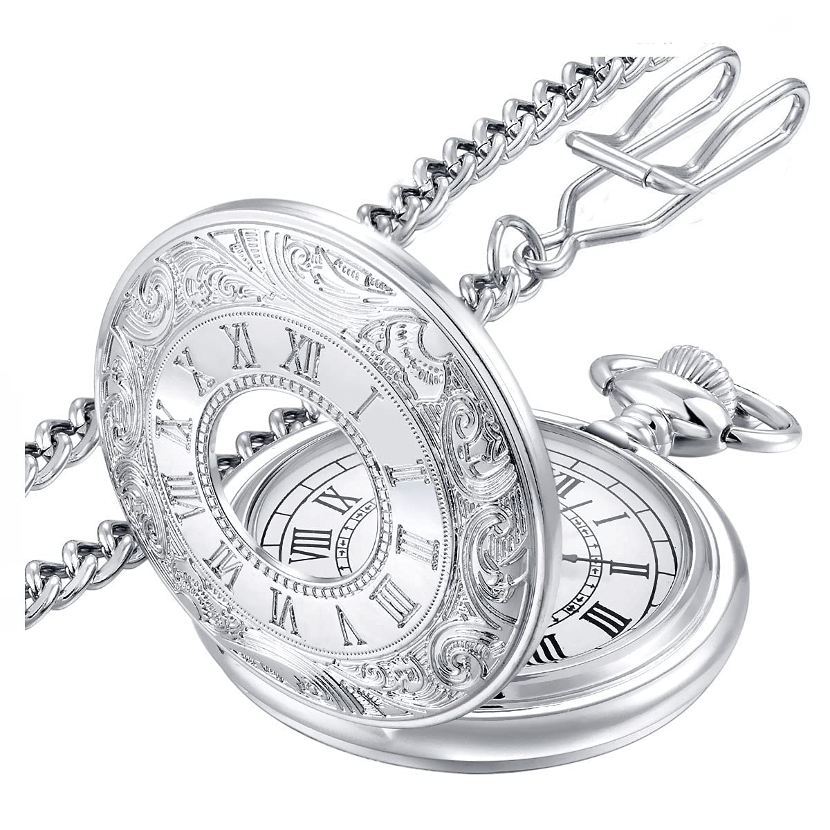 Vintage Pocket Watch Roman Numerals Scale Quartz Pocket Watches with Chain Christmas Graduation Birthday Gifts Fathers Day