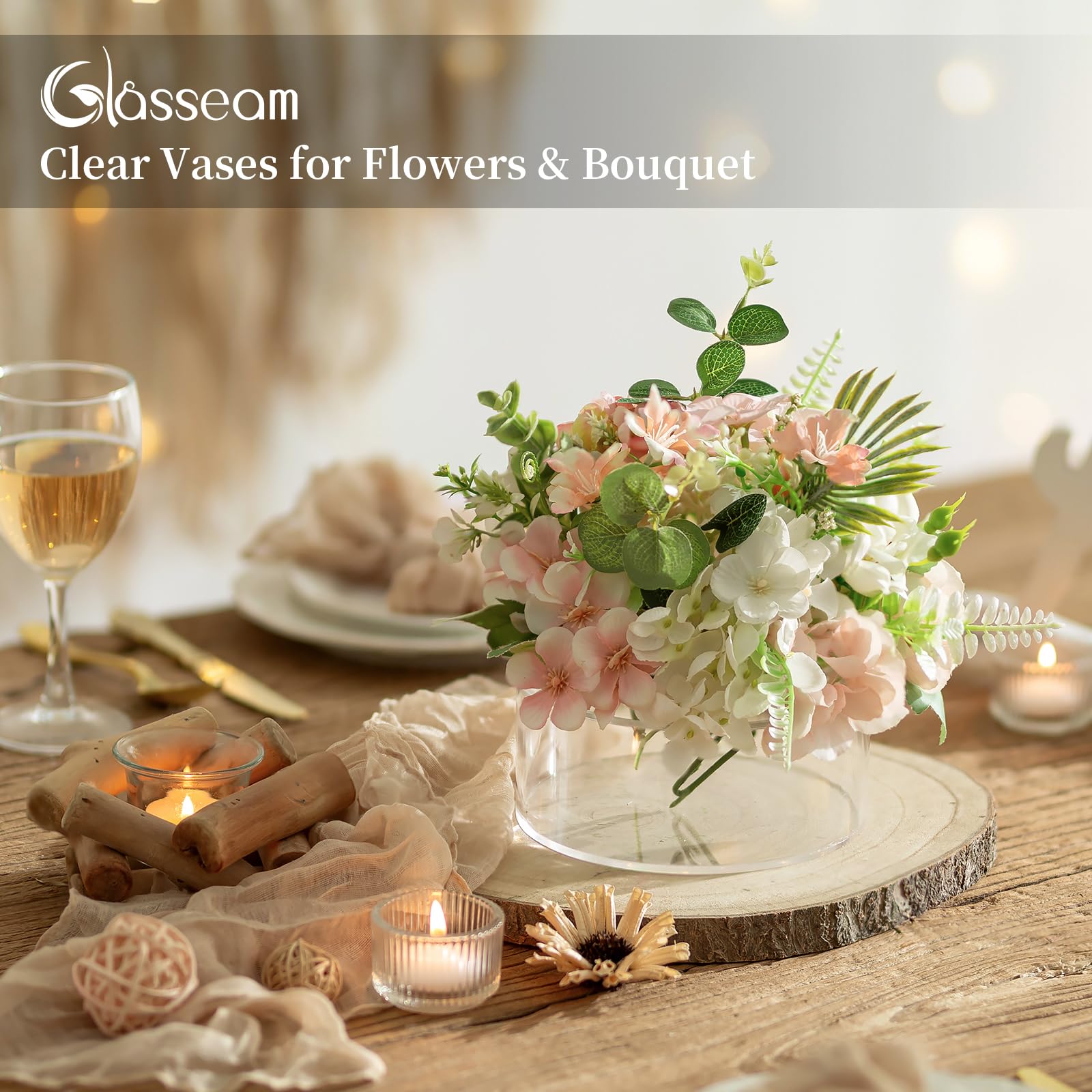 Glasseam Floreros acrílicos para centros de mesa: jarrones de centro de mesa para decoración de mesa, juego de 6 jarrones florales modernos con 20 agujeros para decoración de fiesta, comedor, fiesta