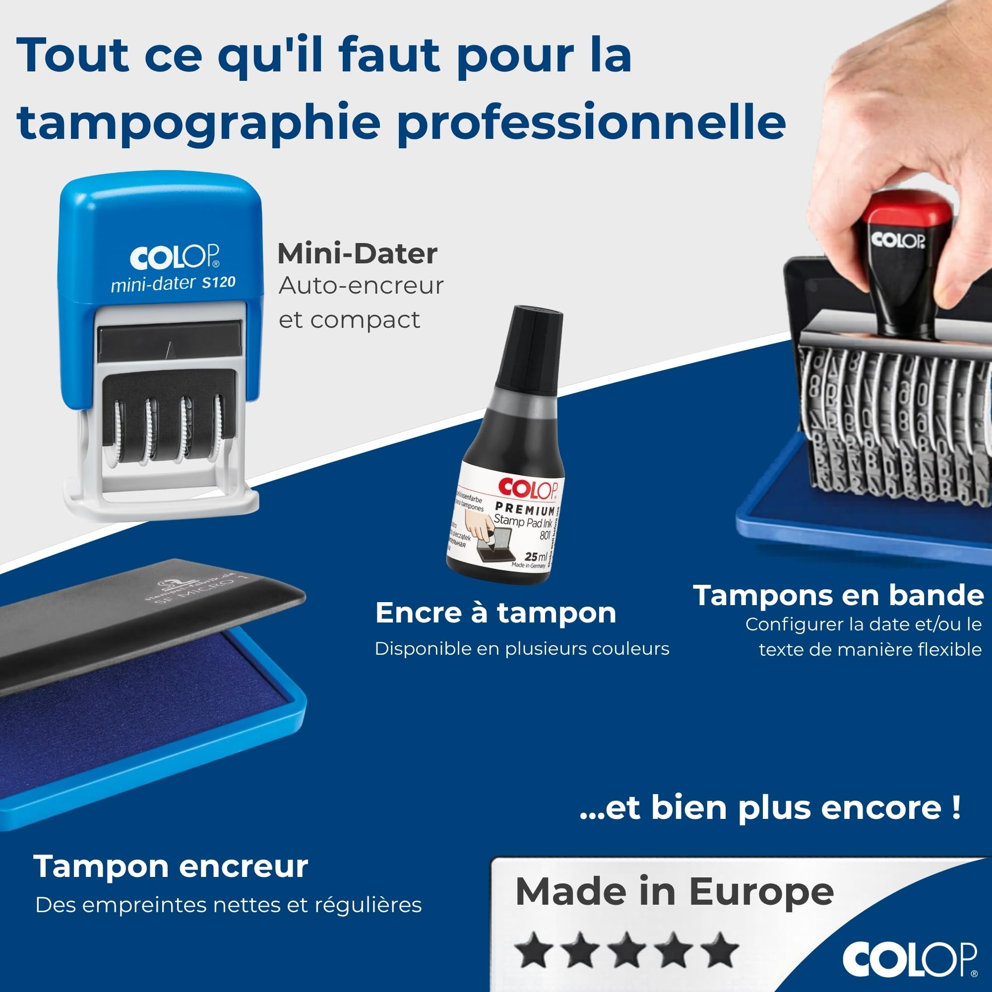 Tampon dateur COLOP Printer S 220 | Date FR | Noir | 12 ans | Mini tampon avec date en français (12 ans) et encre noire. Idéal pour le bureau, le secrétariat et la comptabilité.