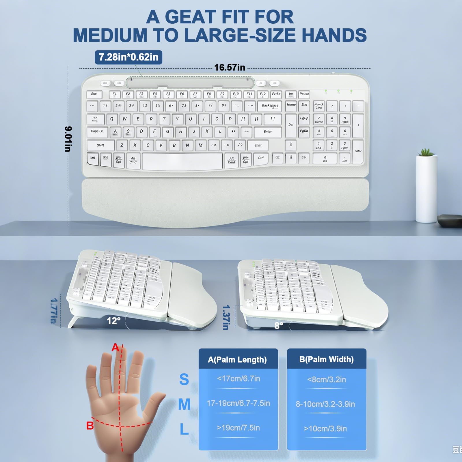 Ergonomic Wireless Keyboard With Cushioned Wrist Rest, Wave Keys, Phone Holder, Comfortable Natural Typing, 2.4GHz Full Size Silent Cordless USB Computer Keyboard For La - View #10
