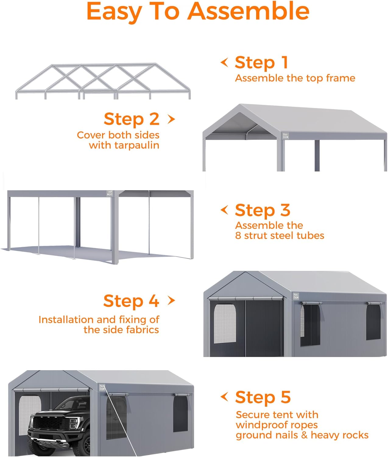 Carport, 10 x 20 FT Portable Garage Heavy Duty, Carport Canopy with Side-Opening Door Roll-Up Windows, Car Canopy Reinforced with Extended Skirt and All Season Tarp for Car, Truck, Boat(Light Gray) Carport, 10 x 20 FT Portable Garage Heavy Duty, Carport Canopy with Side-Opening Door Roll-Up Windows, Car Canopy Reinforced with Extended Skirt and All Season Tarp for Car, Truck, Boat(Light Gray)