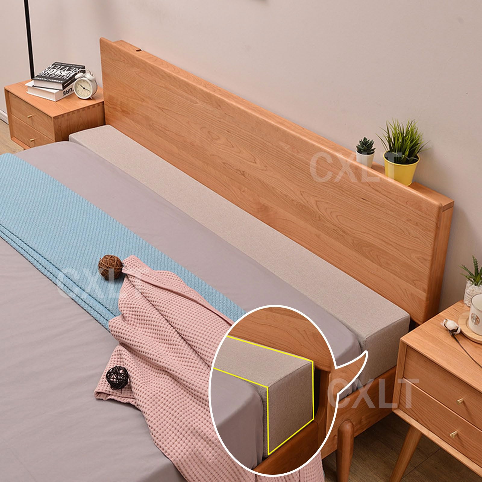 Bed Gap Filler Pillow Double Single King Size Thick Bed Wall Gap Filler, Custom Size Mattress Extender Block Cotton Linen Headboard Cushion Bed Wedge, Washable Bed Gap Filler Side(110x5x5cm,Pink)