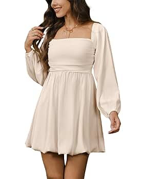 HYPERFIRE Women's Square Neck Long Sleeve Bubble Mini Dress