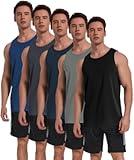 5 Pack Men&apos;s Workout Tank Tops Sleeveless Mesh Muscle Gym Shirt Quick Dry Black&sol;Gray&sol;Charcoal&sol;Navy&sol;Blue