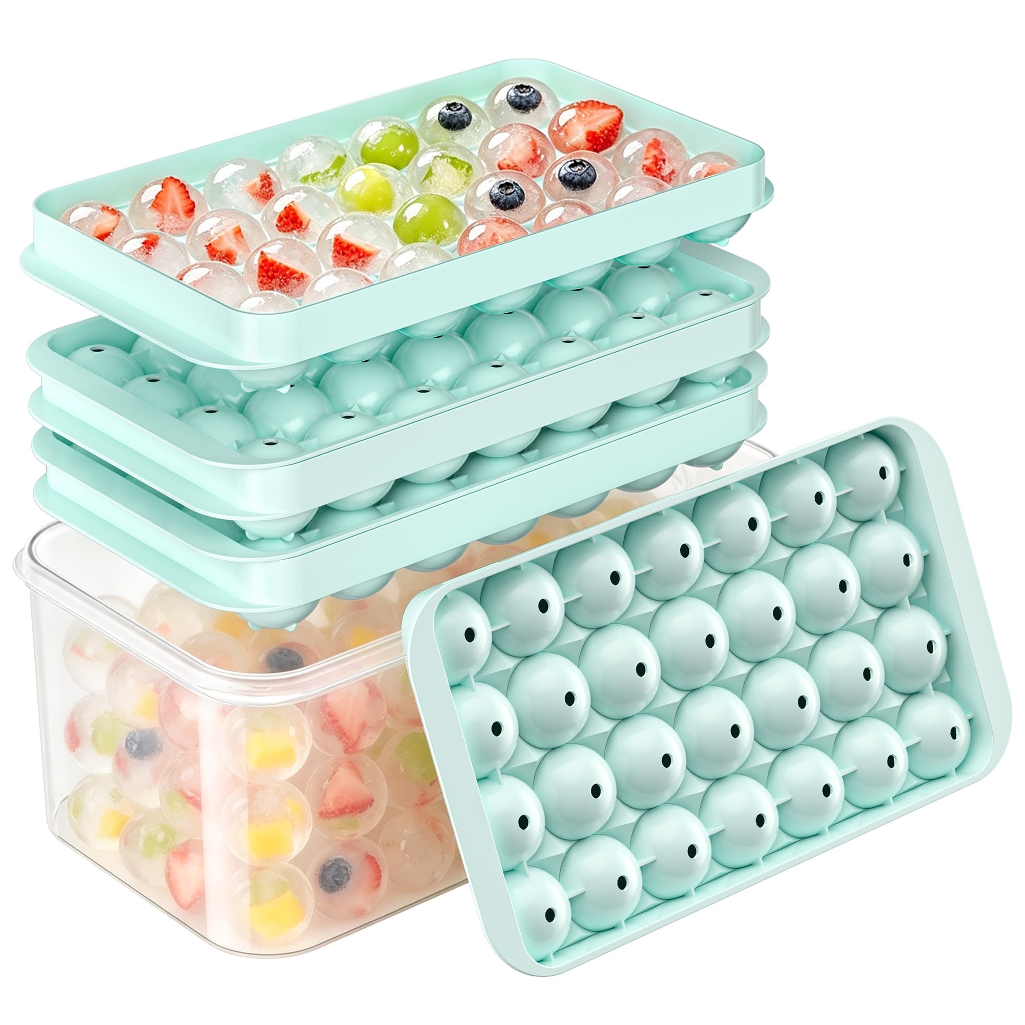 Ice Cube Tray with Lid and Bin - 3 Pack for 2.41 cm Mini Ice Balls