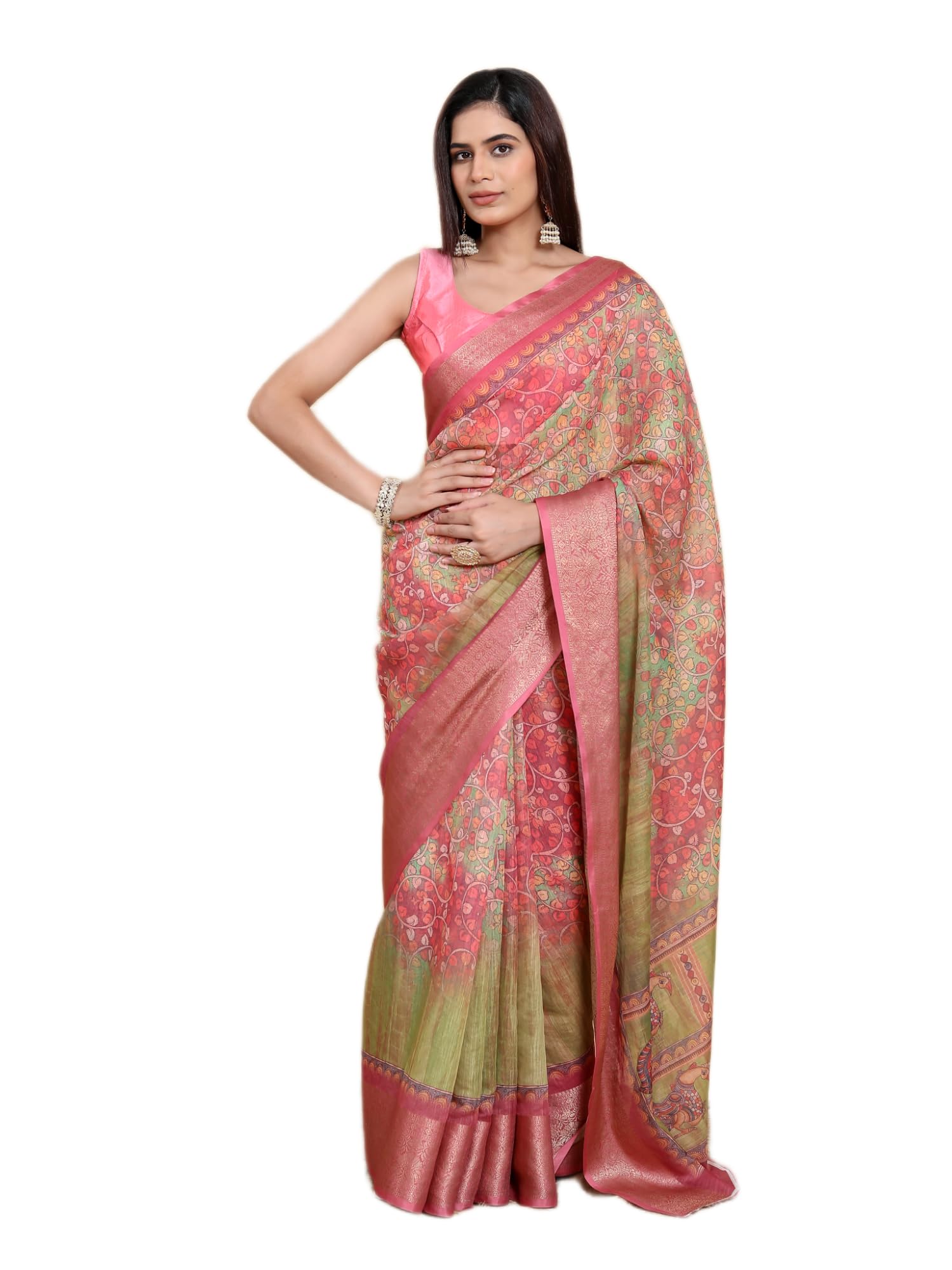 Womens Cotton Fabric Printed Saree with Unstitched Contrast Blouse Piece Lightweight Breathable Fabric | 5 Meter Saree And 0.80 Meter Blouse-picture-56