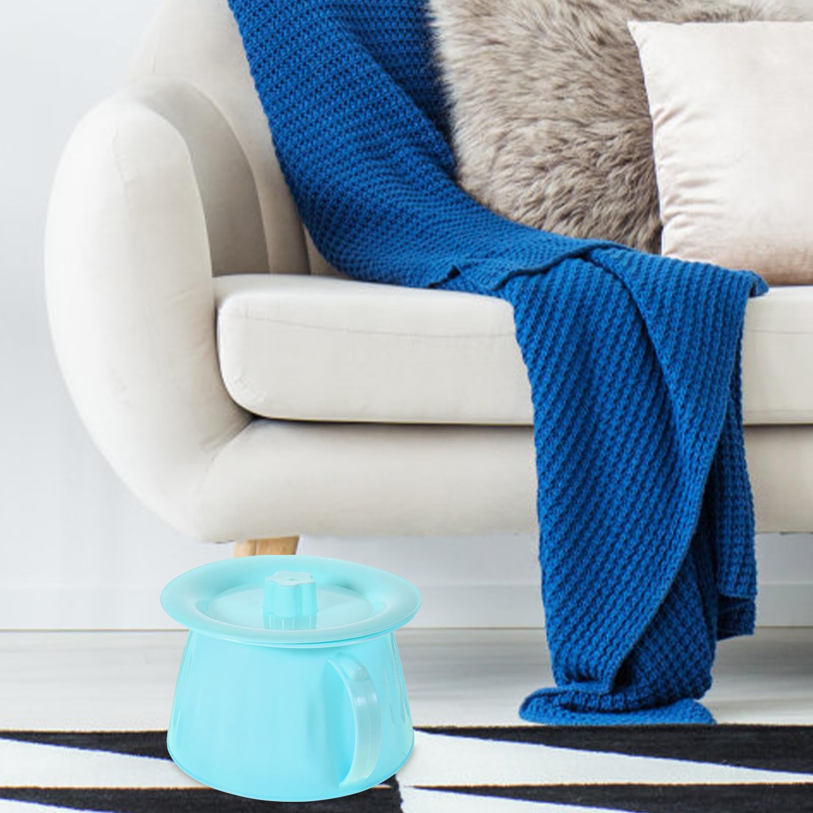 Vaso da Notte Portatile Blu in Pp Base Piatta e Superficie Liscia, Facile da Lavare, per Anziani e Donne in Gravidanza, Comodità in Camera da Letto
