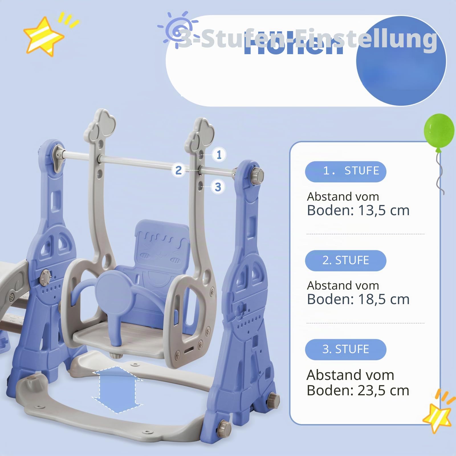 Kinderrutsche Outdoor 4-in-1,Multifunktionale Kinder Rutsche mit Schaukel,Basketballkorb und Kletterleiter,Freistehende Rutschen Für Kinder,Ideal für drinnen und draußen (Blau)