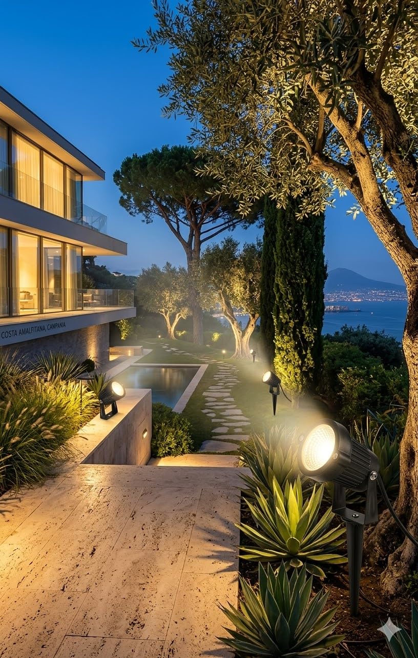 Kit 4 Faretti LED da Giardino con Picchetto 5W 3000K Luce Calda IP65 Spot Esterno per Piante Alberi Facciate in Alluminio e Vetro Fascio 60° (4, Luce Calda 3000K)