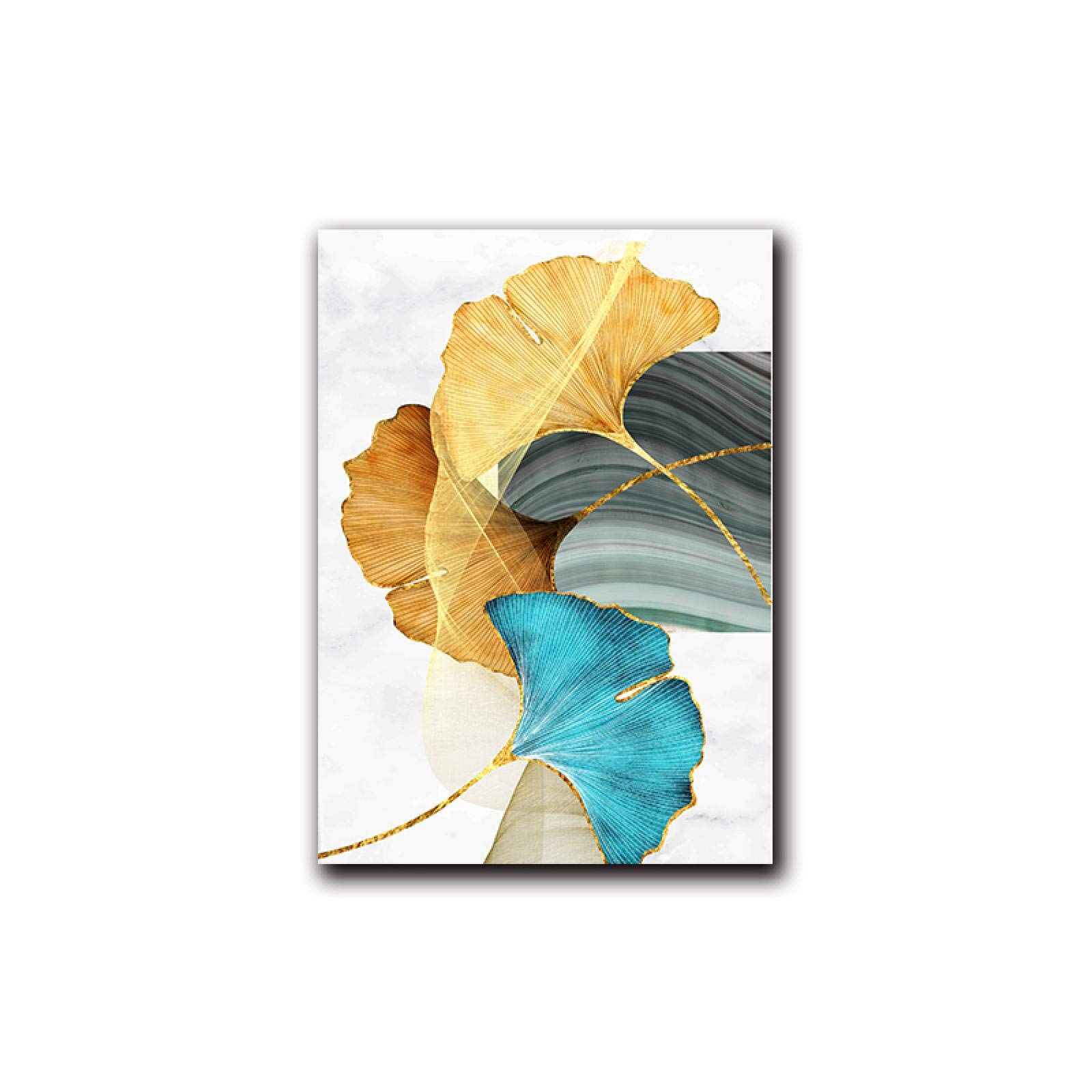 Cartel de hoja de planta de oro azul Impresión de lienzo nórdico Pinturas de arte de pared Cuadro moderno Decoración de sala de estar, Listo para colgar 50x70cmx3pcs Marco interior