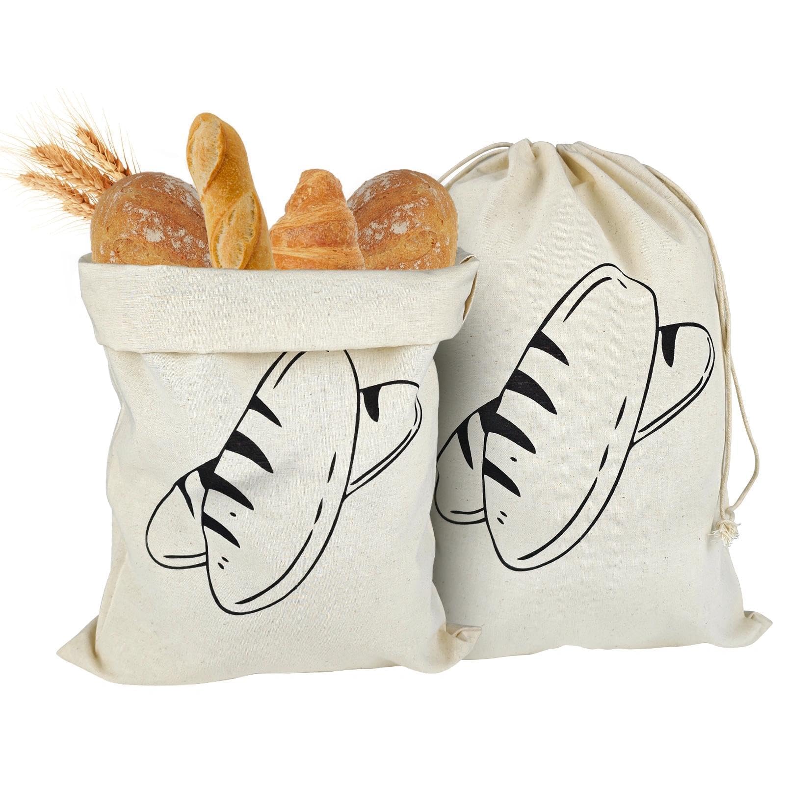 YUUTIAL 2 Pack Linen Bread Bags, 40x30cm Reusable Eco Drawstring Bread Bags Keeping Breads Fresh, Natural Linen Food Storage Bag for Potatoes Fruits