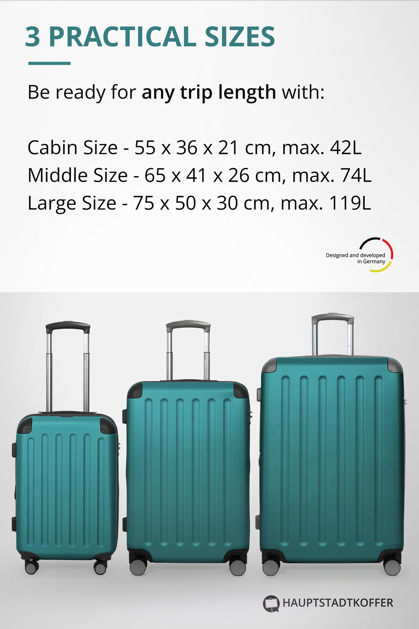Hauptstadtkoffer Spree – Grande Valise Rigide, Serrure TSA, 4 Doubles roulettes, Trolley, Valise de Voyage, Extension de Volume, 75 cm, 119 litres, AquaVert