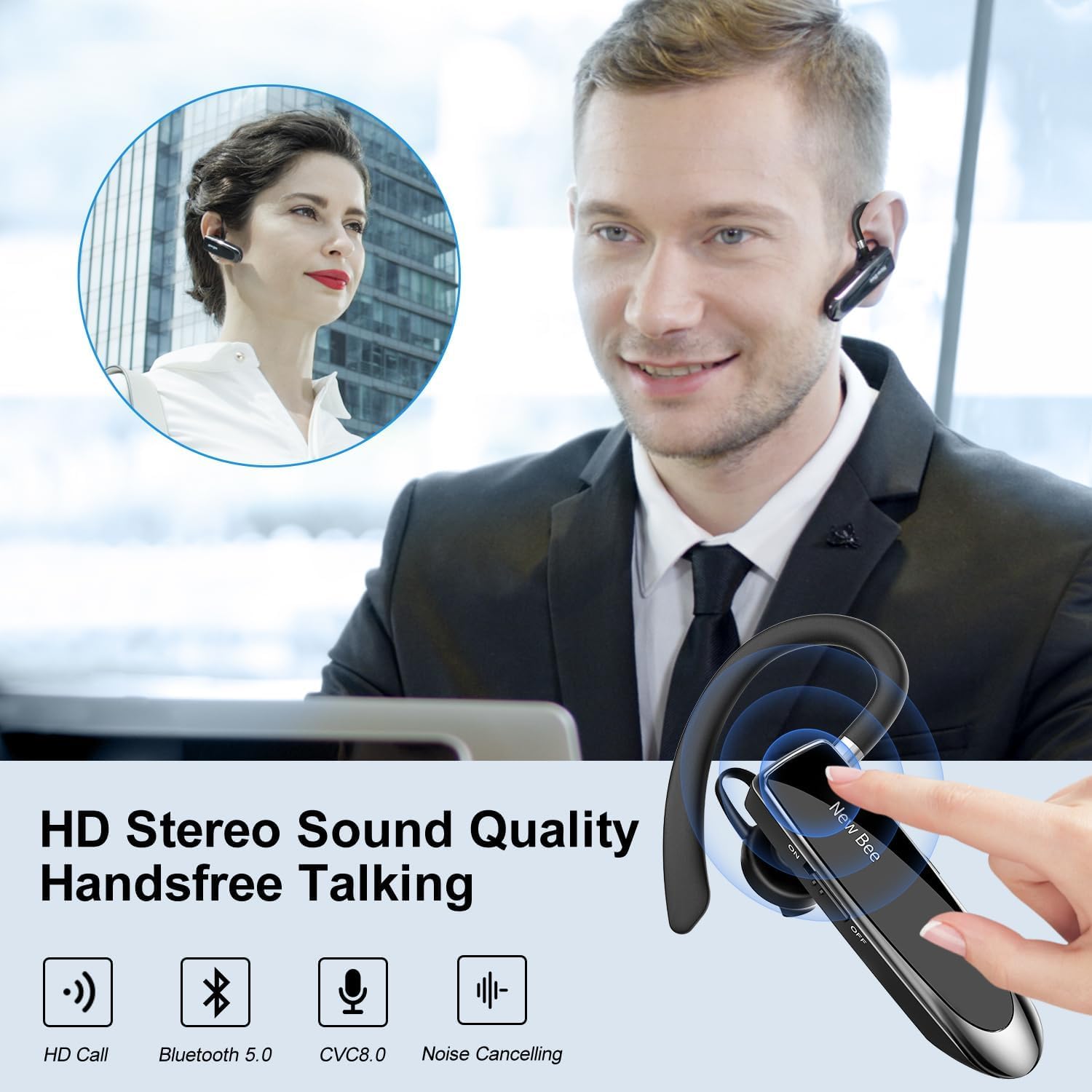 New Bee Bluetooth Headset Wireless Freisprech Telefon