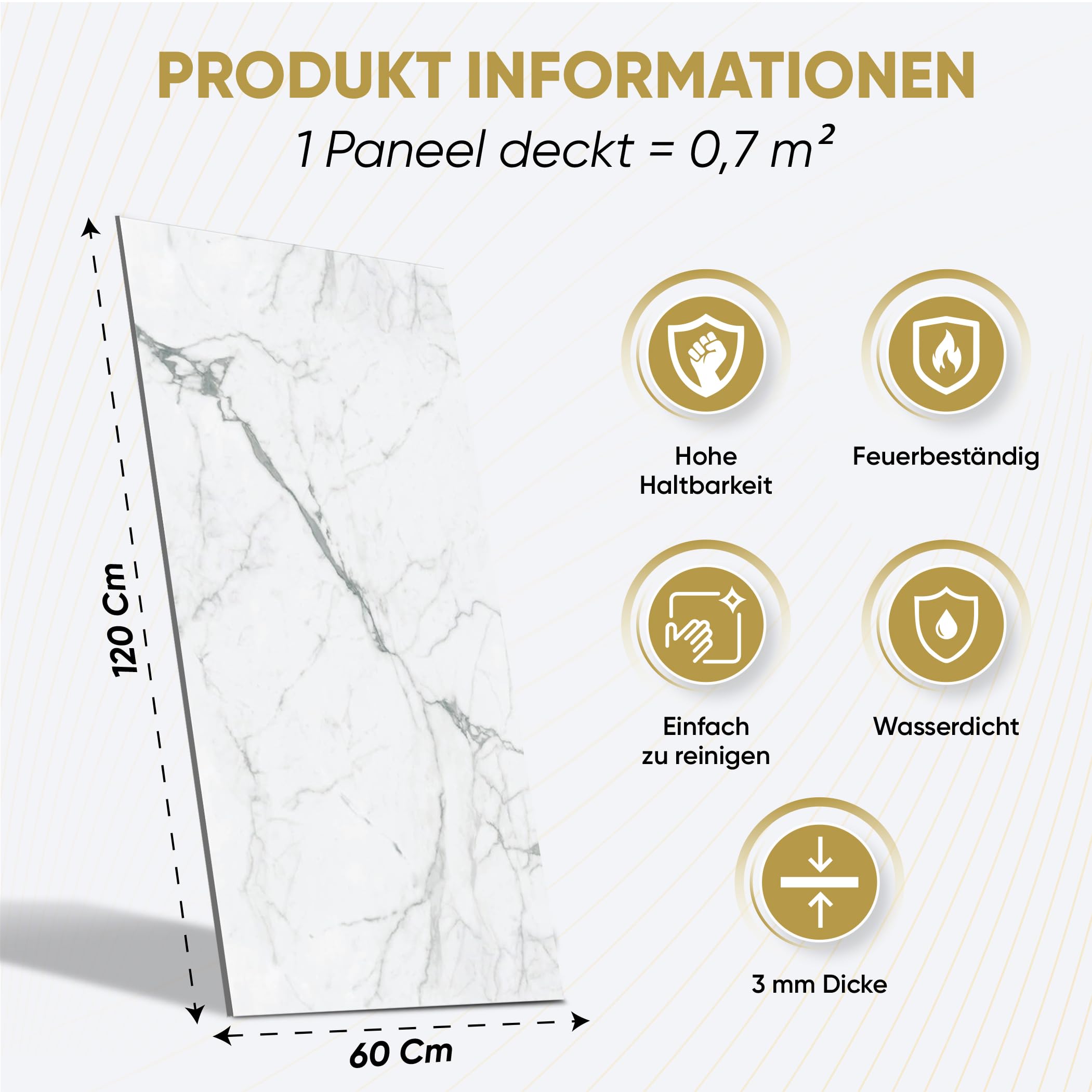 IZODEKOR SPC Panneau mural en marbre blanc, 60 x 120 cm, plaque arrière de cuisine, 1 pièce, étanche, résistant à la chaleur, protection contre les éclaboussures, revêtement en PVC pour la cuisine