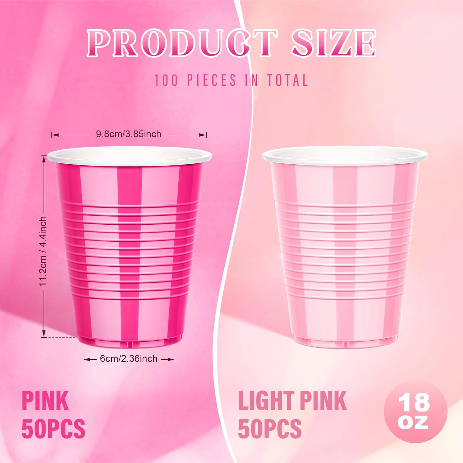 KesaPlan 100PCS 18 oz Plastic Cups, Party Cups Light Pink and Hot Pink Cup Disposable Drinking Cup Bulk For Bachelor Party Valentine's Galentine's Day Wedding Birthday Celebrations - Image 3