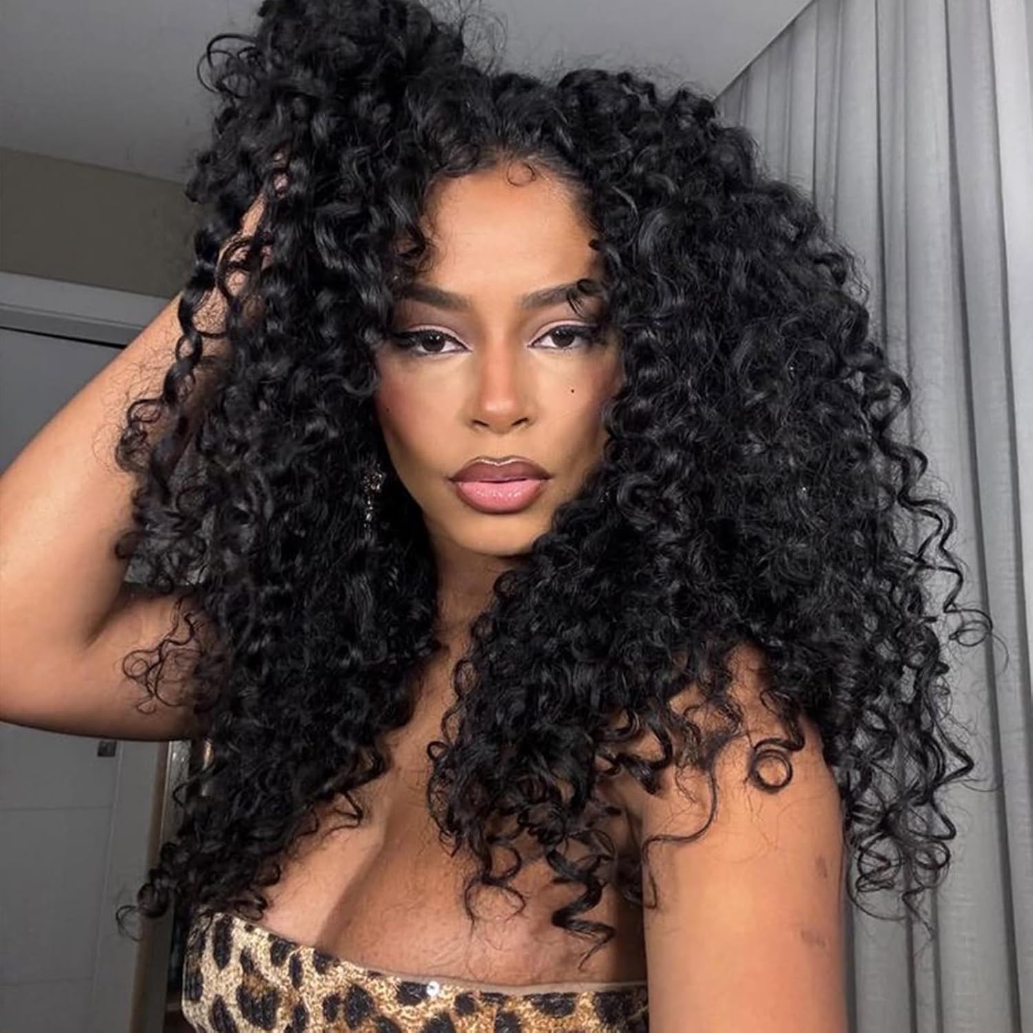 Yavida Burmese Curly V Part Wig Human Hair 22 Inch Upgrade U Part Wig With Drawstring and Spiral End 180% Density Glueless Clip In Half Wigs Curly Human Hair Wig for Black Women Natural Color
