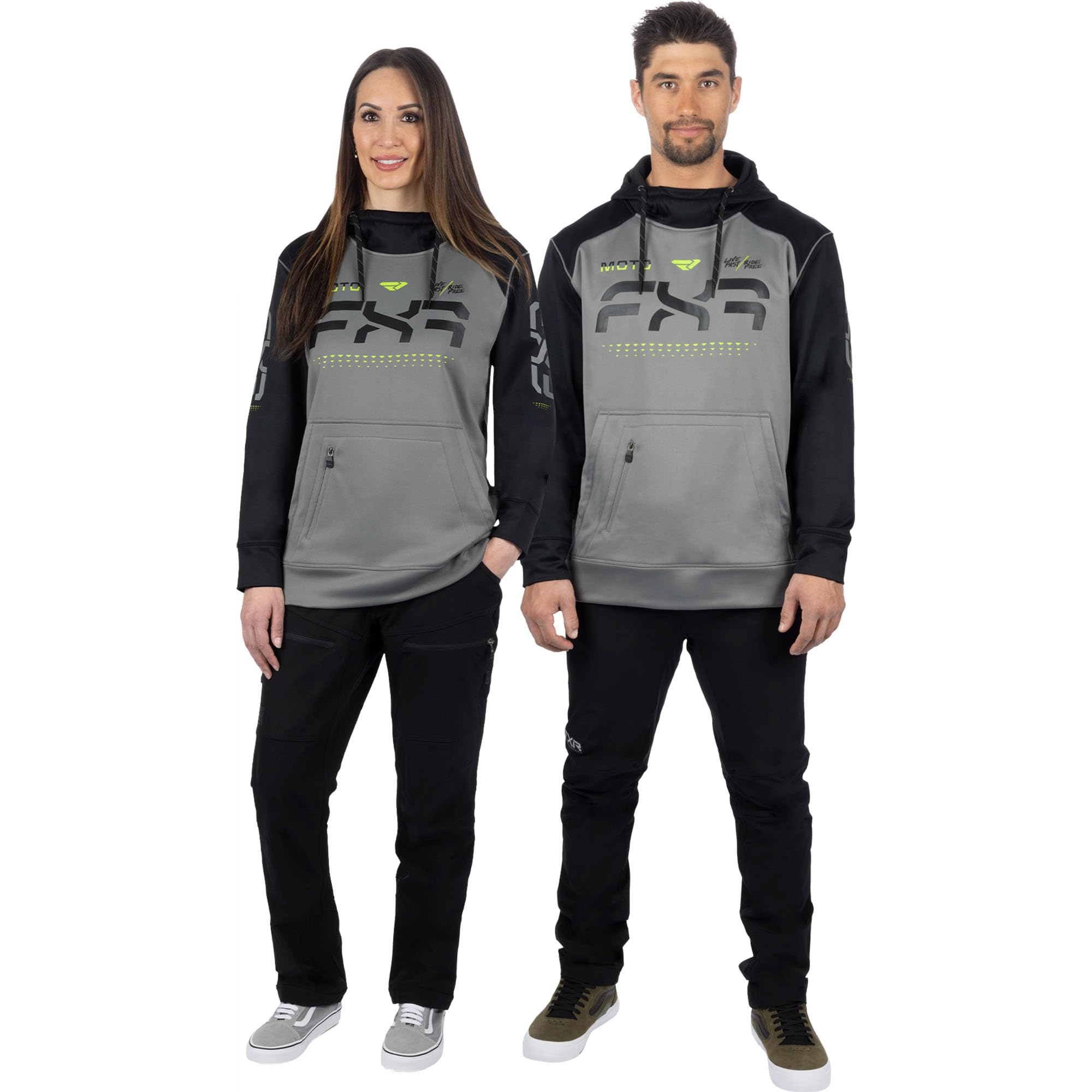 FXR Moto Tech Pullover Hoodie DWR Finish Zippered Phone Pocket Grey/Black - XX-Large