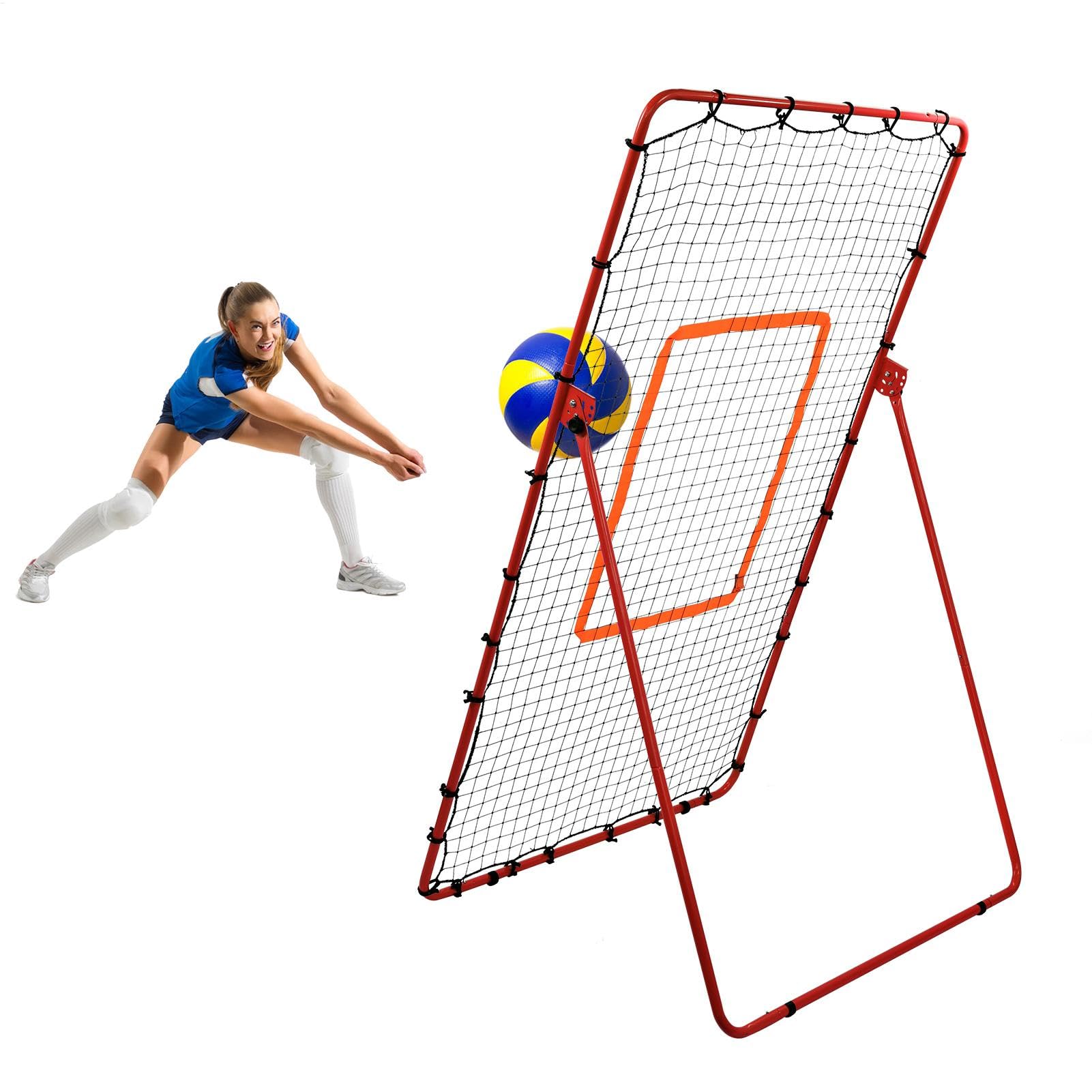 Adjustable Volleyball Rebounder Net 7x4 Ft – Bounce Back Training Equipment with Angle Customization for Practicing Volleying,Bumping,Spiking – Durabl e & Portable with 30 Tension Hook,Red