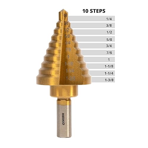Miniatura 25 de NEIKO, 10180A - Broca escalonada de acero de alta velocidad y revestimiento de nitruro para metal, broca de cambio rápido con diseño ranurado de 4