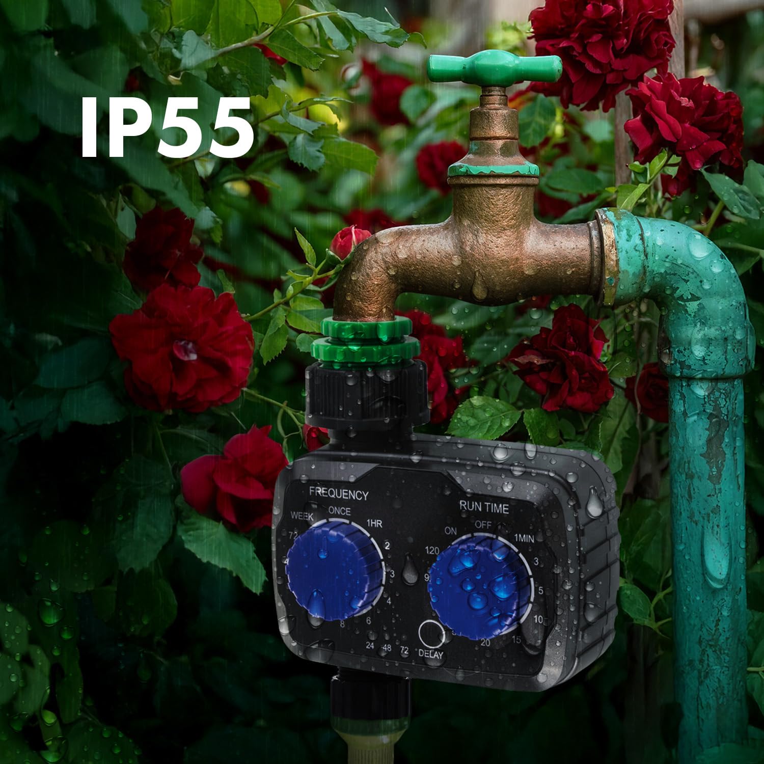 Green Blue Contrôleur électronique d'irrigation | Contrôle précis pour l'arrosage du jardin | Fréquence et durée d'arrosage réglables | Fonctionne avec piles IP55 résistant aux intempéries GB391