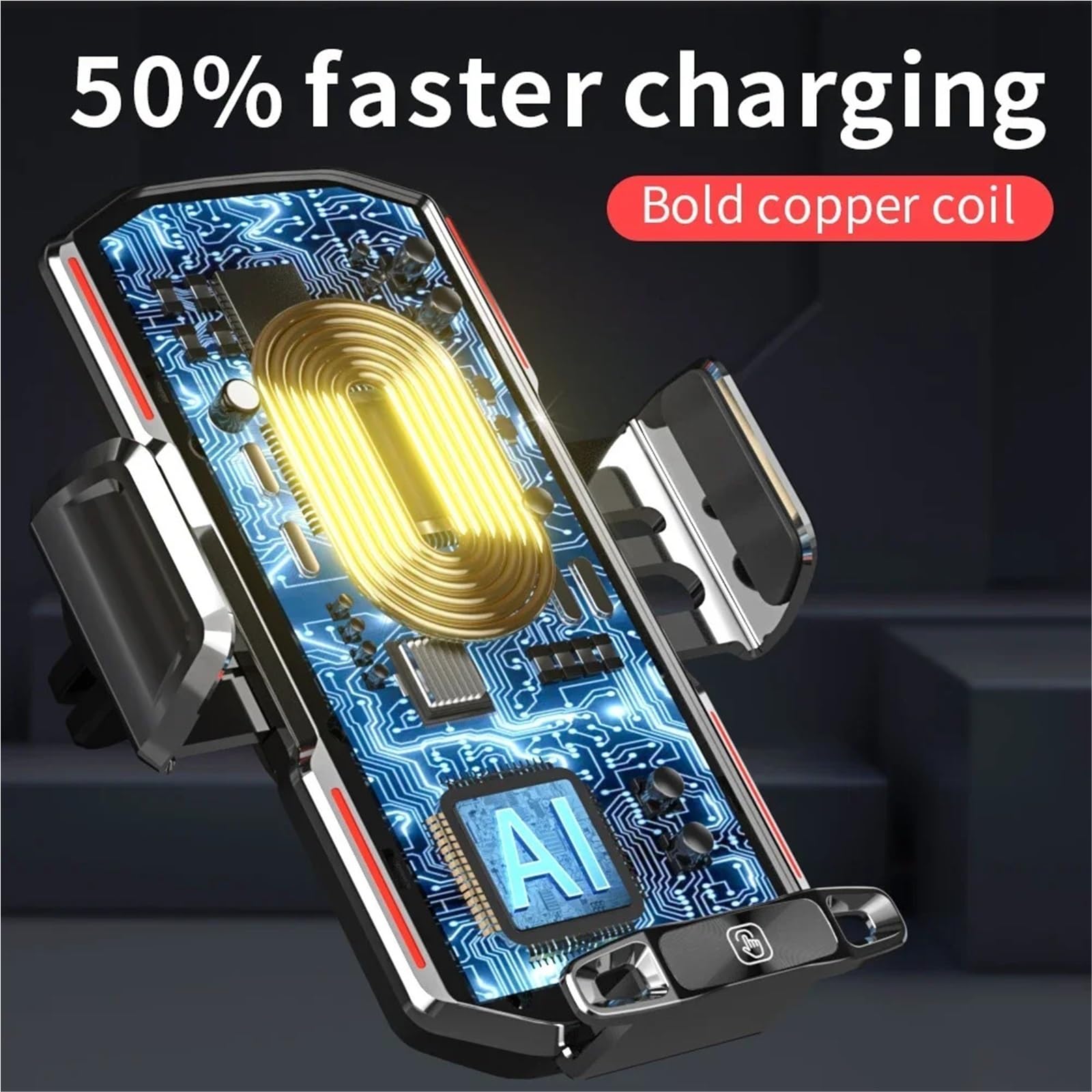 Accesorios Coche Porta Smartphone Supporto per Caricabatterie Wireless con Ventosa per Auto, sensore tattile per 11, 12, 13, 14 PRO Max, Supporto Magnetico per Telefono(Black Vents)