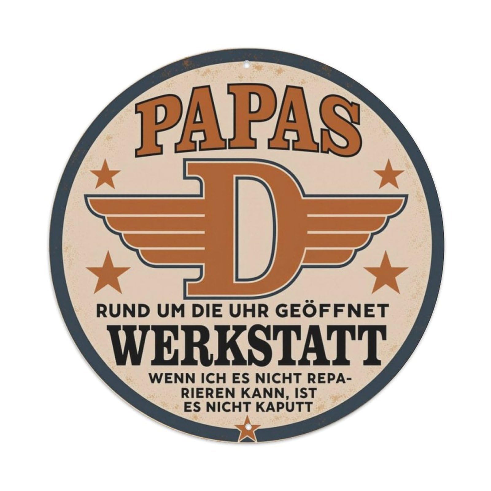Vintage German Dad Workshop Round Decor Sign Vintage Aluminium Metal Sign, Retro Wall Decor for Home, Bar, Garage & Farmhouse 20x20cm