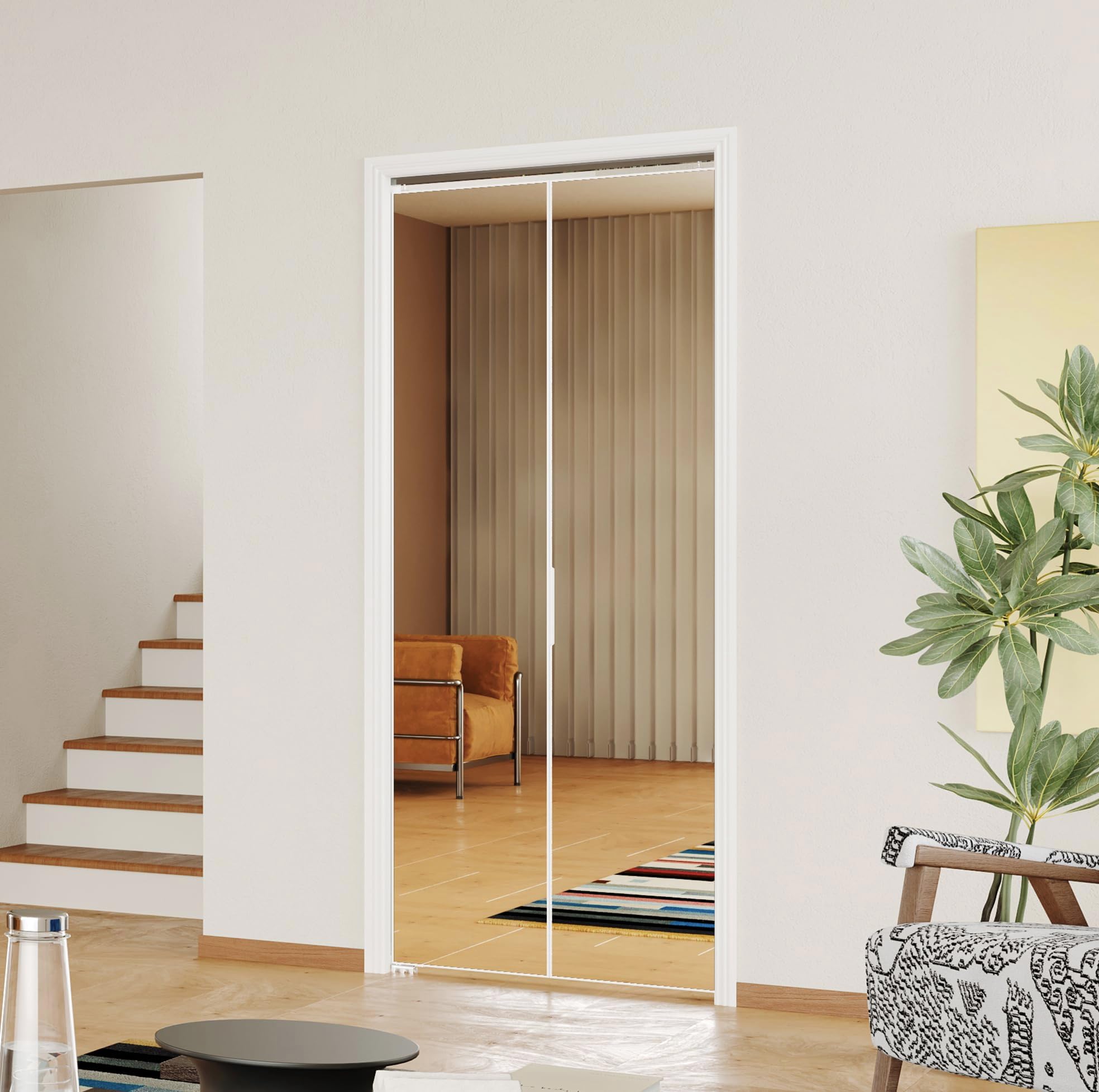 Bifold Doors, Interior Mirror Closet Doors with Hardware Kit, 1-Lite Mirror Aluminum Alloy Folding Door, Perfect for 30'' x 80'' Openings, Bi fold Door for Closet, Bedroom, Pantry, White