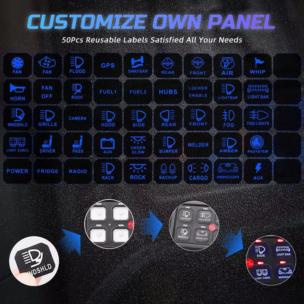 8-kanałowy Panel Przełączników RGB Do Samochodu, Obsługa Sterowania Przez Bluetooth APP, Automatycznie Ściemnialny Panel Przełączników LED, Do Samochodów Osobowych, Ciężarówek, Łodzi, Z Naklejką Na