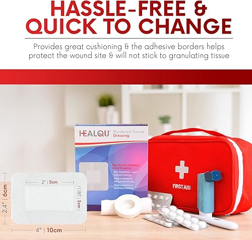 Miniatura 2 de HEALQU Aderezo de gasa con bordes, 50 unidades, almohadillas de gasa estériles envueltas individualmente de 2.4 x 4 pulgadas con respaldo resistente