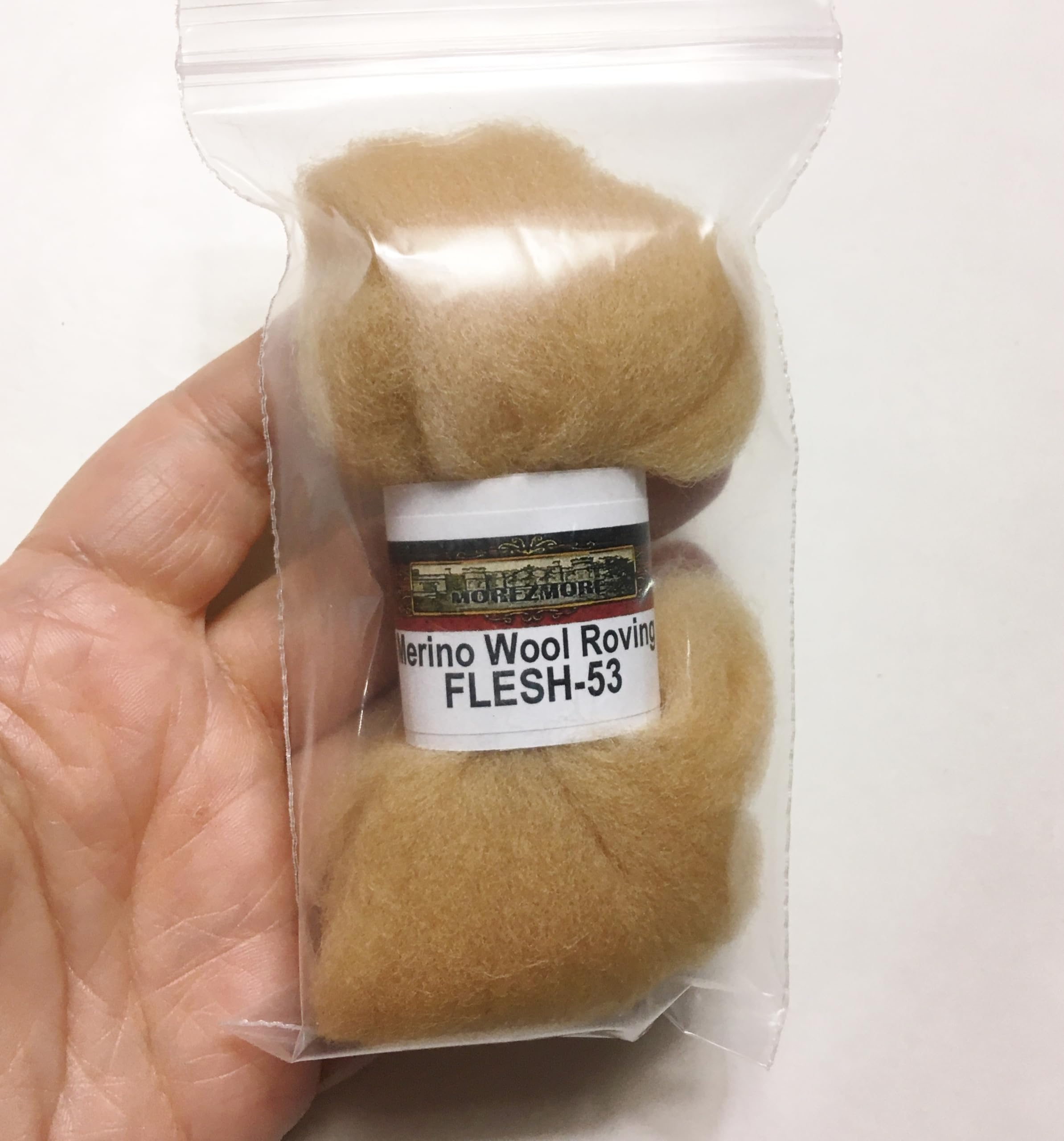 HR053-005 MOREZMORE Wool Roving for Needle Felting 5g Light TAN Brown Merino 100% Wool Fine Grade