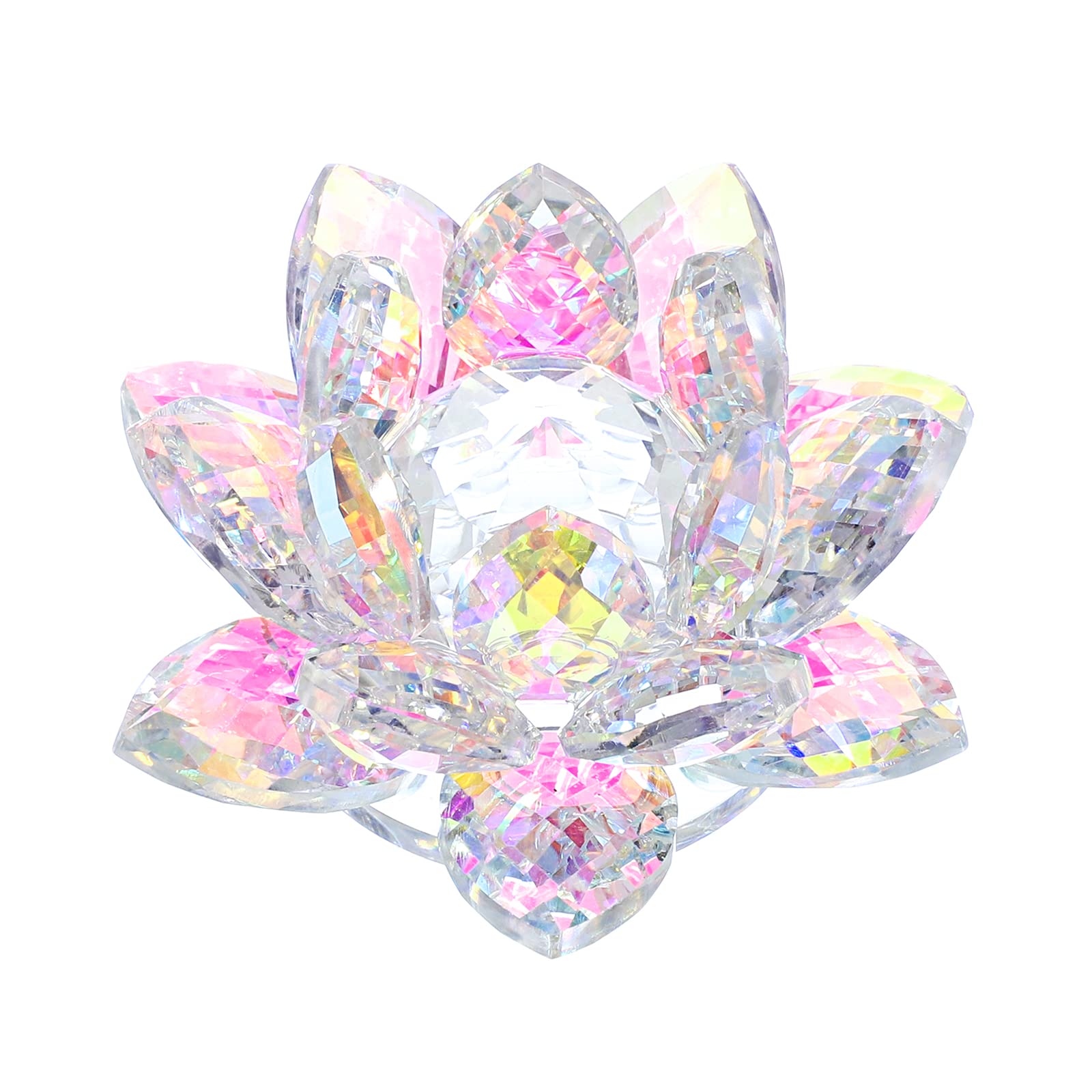 OwnMy 3 Inch Sparkle Crystal Lotus Flower Figurines Decorative Lotus Flower Ornament, Glass Lotus Feng Shui Decor Crystal Flower Paperweight for Home Office Tabletop Centerpieces