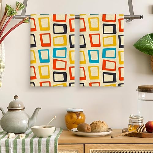 Miniatura 6 de Cukemip Juego de 2 toallas de cocina modernas de mediados de siglo, absorbentes, retro, color verde azulado, para cocina, bar, hornear, secar y