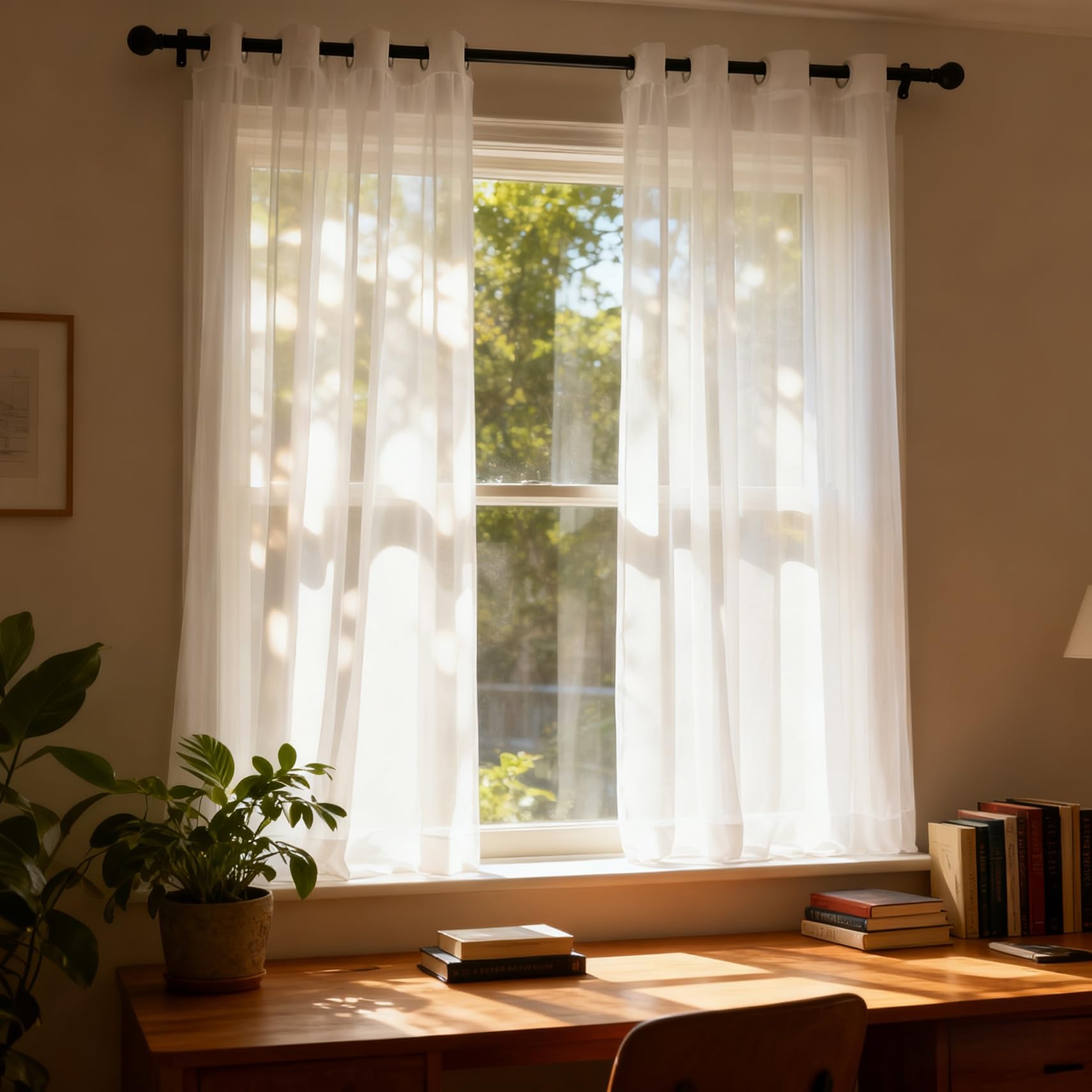 Rideaux Voilages 228 x 260 cm Filtre La Lumière du Soleil, Protège L'Intimité, Transparent Lumineux Filtrer Rideau à Oeillets Voilage pour Chambre Fenêtre Salon, Blanc