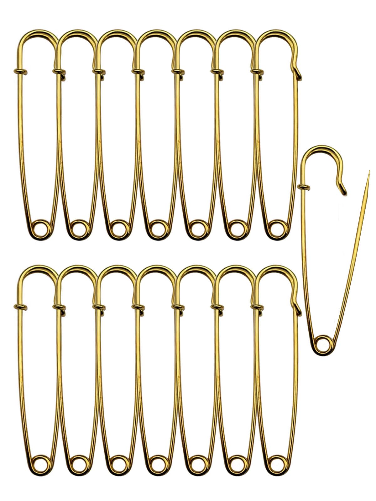 Large Safety Pins,15Pcs 63mm/2.5" Metal Big Safety Pins Heavy Duty for Clothes Extra Large Gold Kilt Pin for Thick Fabric,Leather,Canvas Fixed Blankets,Shawl,Diapers