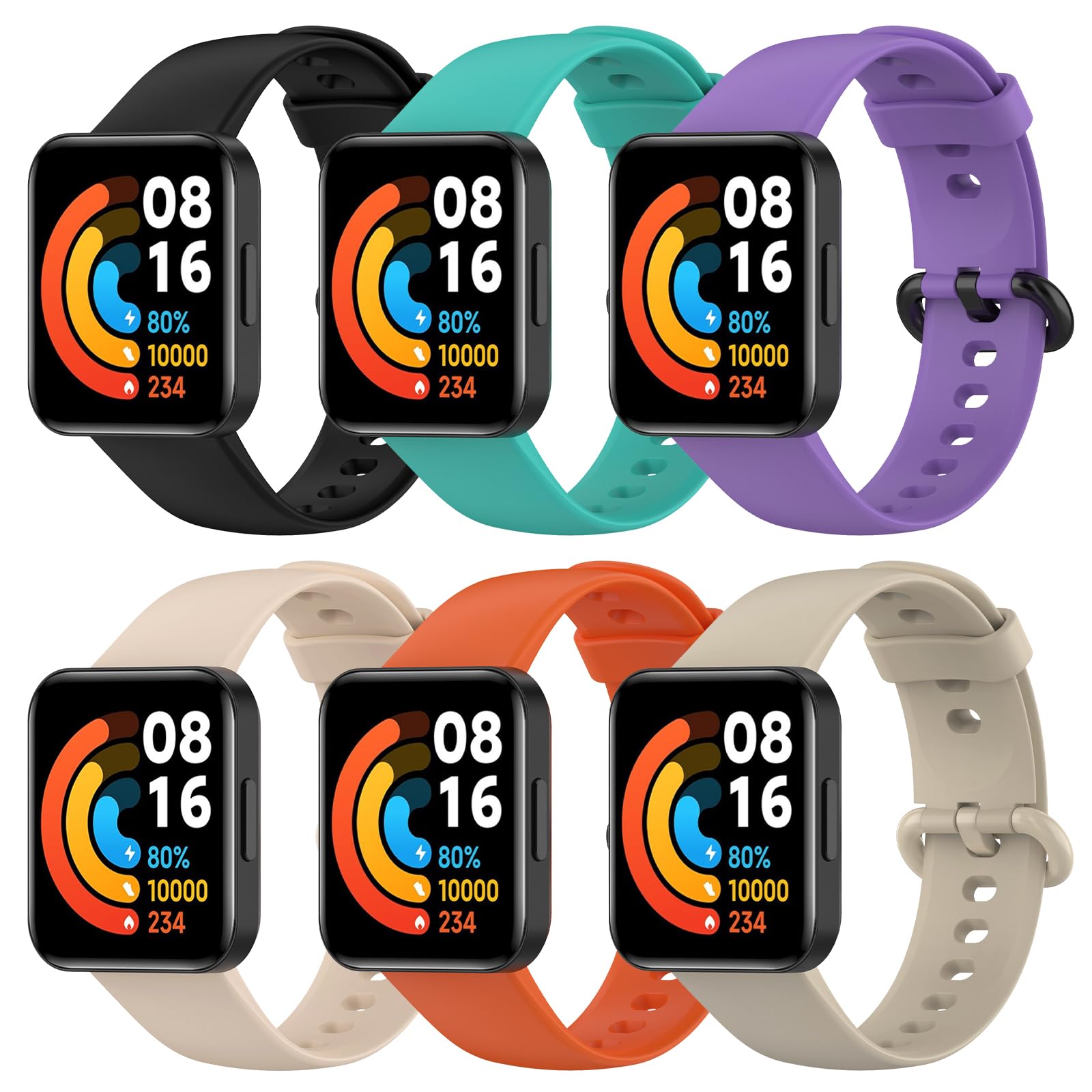 BDIG 6PCS Correas de Silicona Compatible con Xiaomi Redmi Watch 2 Lite, Pulsera de Recambio para Reloj, Brazaletes Coloridos