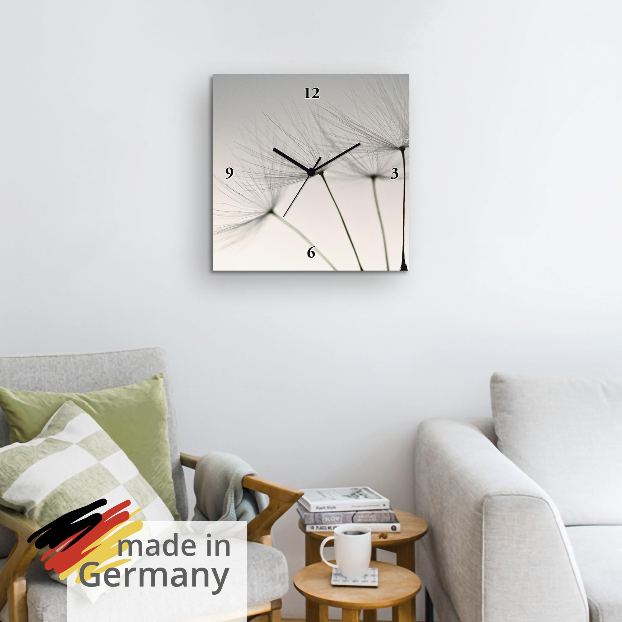 ARTLAND Wanduhr ohne Tickgeräusche Alu Funkuhr 30x30 cm Quadratisch Lautlos Blumen Pusteblume Modern Nordisch Originell T5SQ