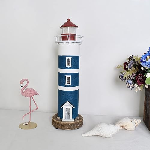 Miniatura 2 de wovorins Decoración de faro de madera con luces decoración de mesa náutica luz decorativa de torre de luz temática de playa centros de mesa de