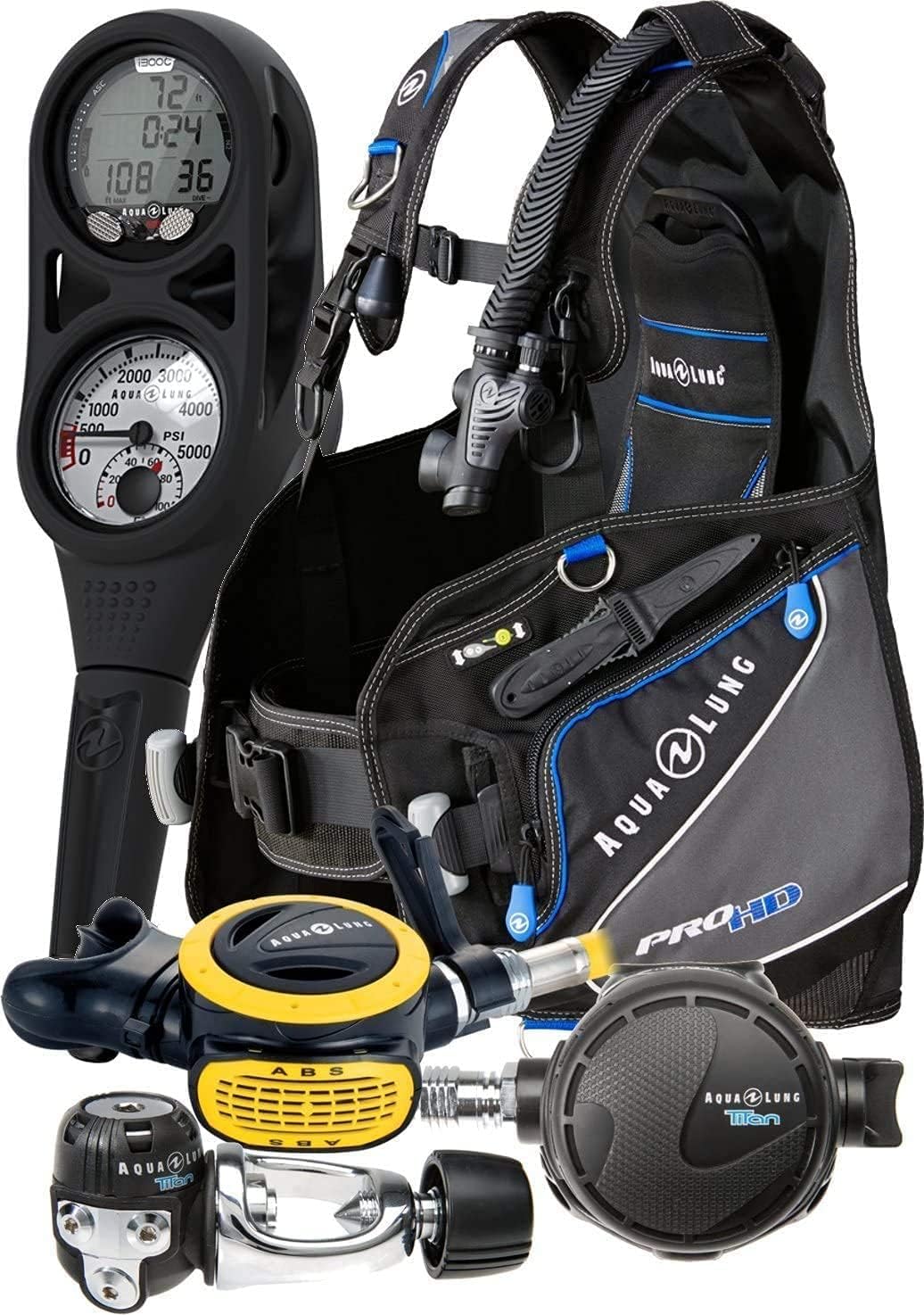 Aqua Lung Pro HD BCD i300 Dive Computer Titan/ABS Regulator Set, Medium 141