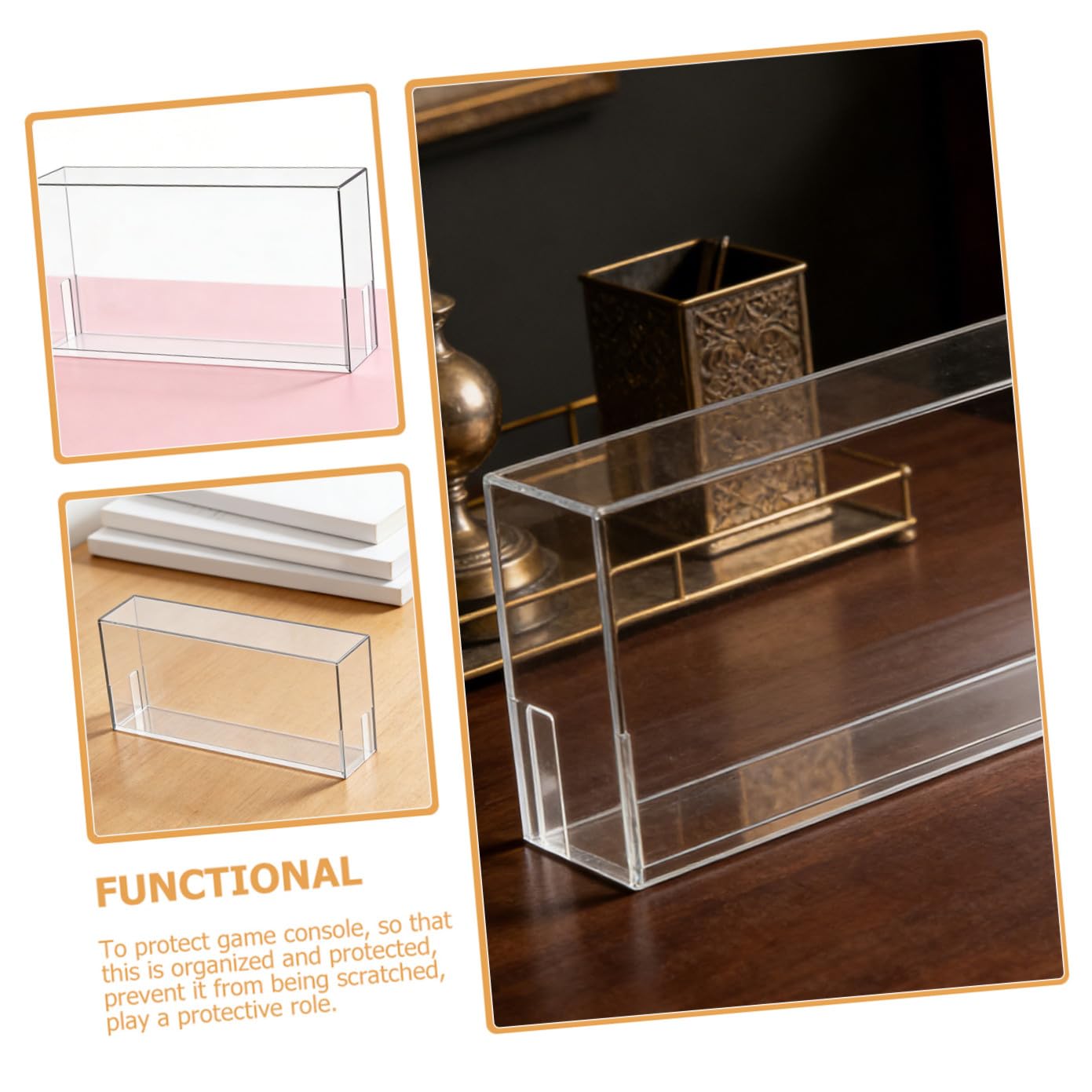 Caja de Protección Acrílica Transparente para Consola de Juegos Switch OLED, Funda Antipolvo Aberturas para Cables y Almacenamiento en Mesa de Juego