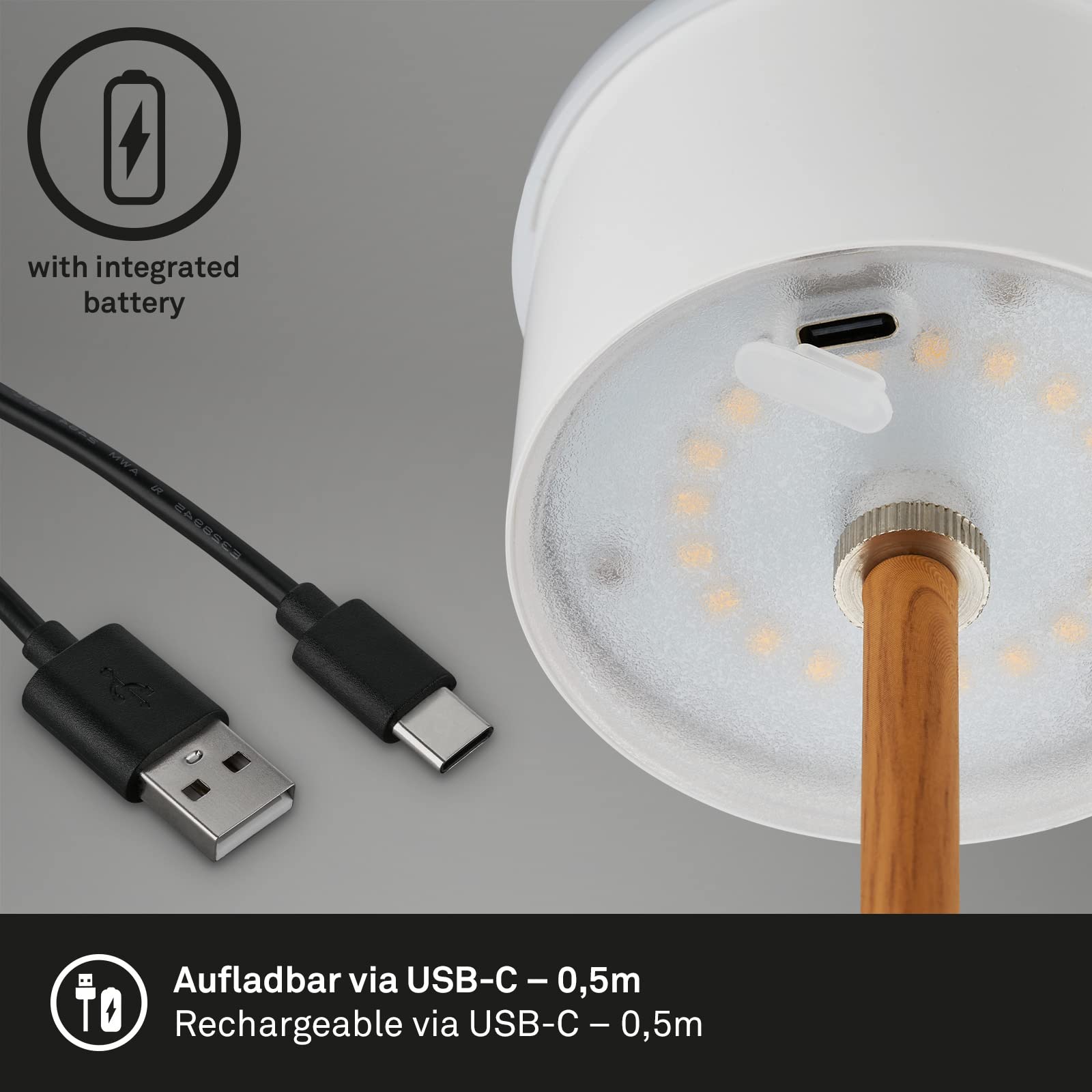 BRILONER - LED Tischlampe kabellos mit Touch, dimmbar in Stufen, höhenverstellbar, Nachttischlampe, Leselampe, LED Lampe, Campinglampe, Tischleuchte, Akkulampe, Outdoorlampe, 38x12 cm, Schwarz