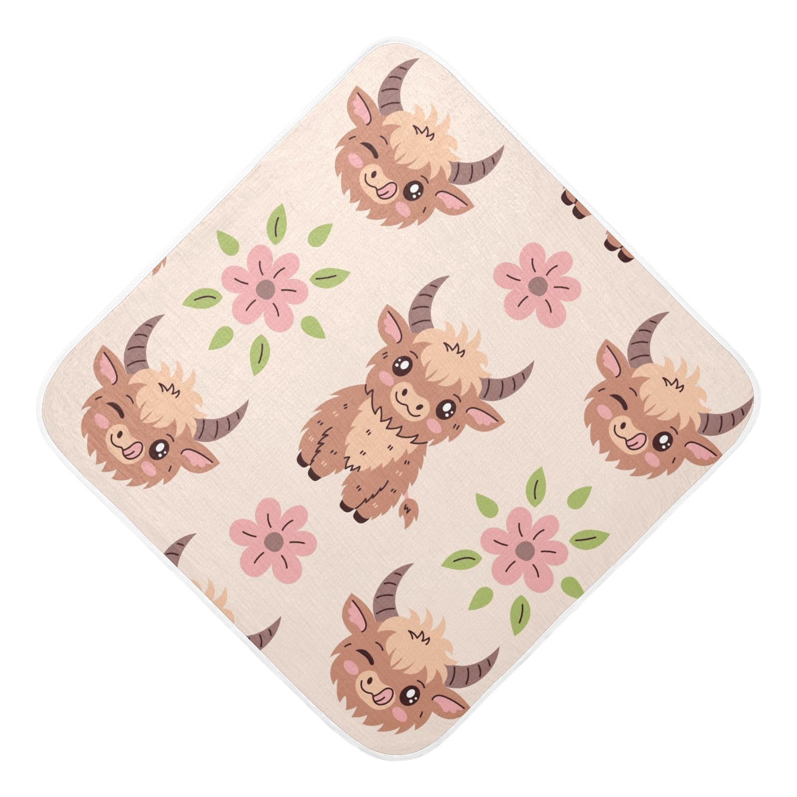 Ttgoth Men's A Cute Highland Cow Muslin Hooded Baby Towel Ultr Soft Nd Bsorbent Bath Towel For Boy Girl Cotton Baby Bathrobe Blanket For Newborn Infant Toddler, 89X89 Cm