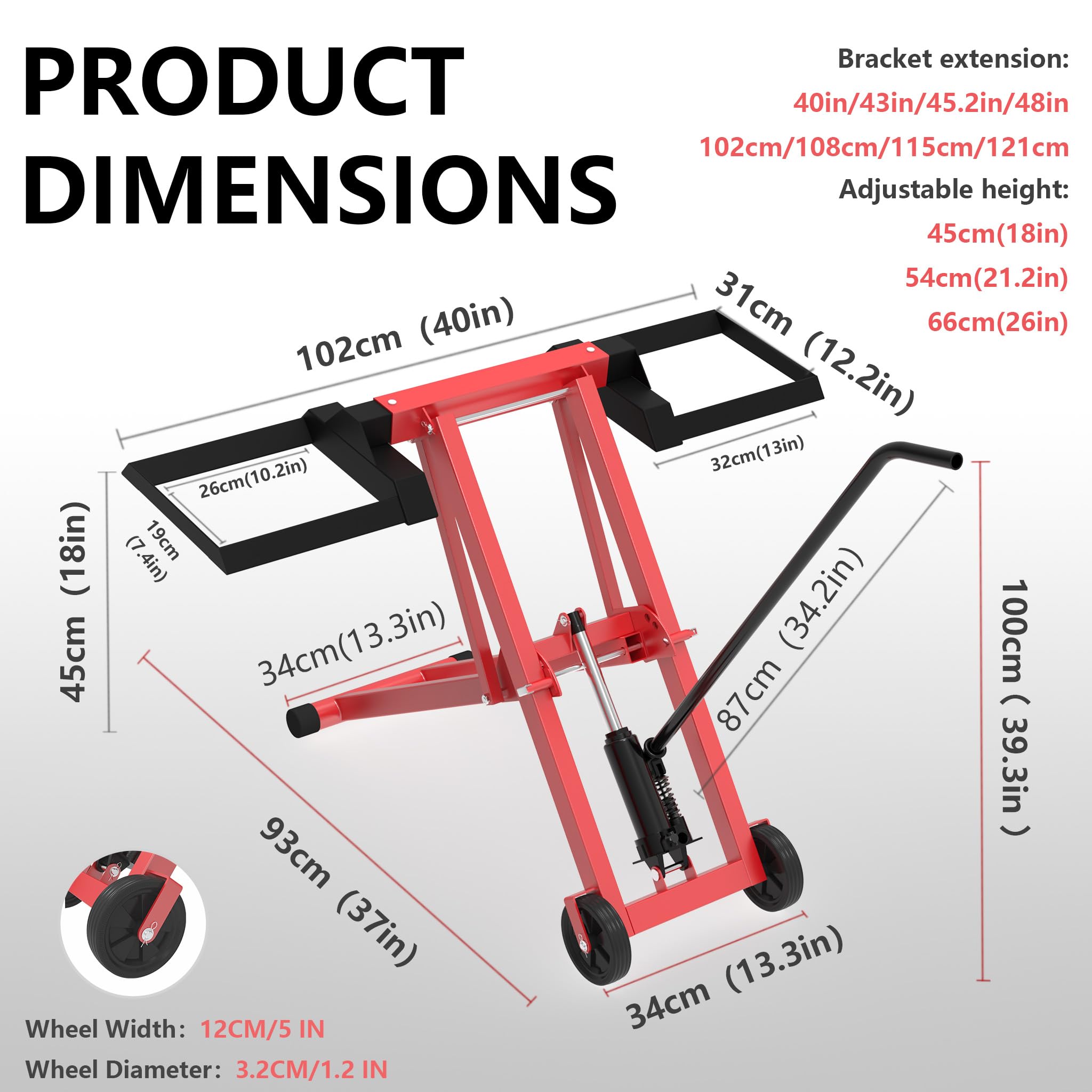 UISEBRT 3 in 1 Hydraulik-Heber, Mobile Hebebühne mit 3 verstellbare Höhen bis 65.5 cm,Quad Hebebühne mit hydraulischem Wagenheber,Motorradheber bis 227 kg für ATV, Rasenmäher, Motorräder