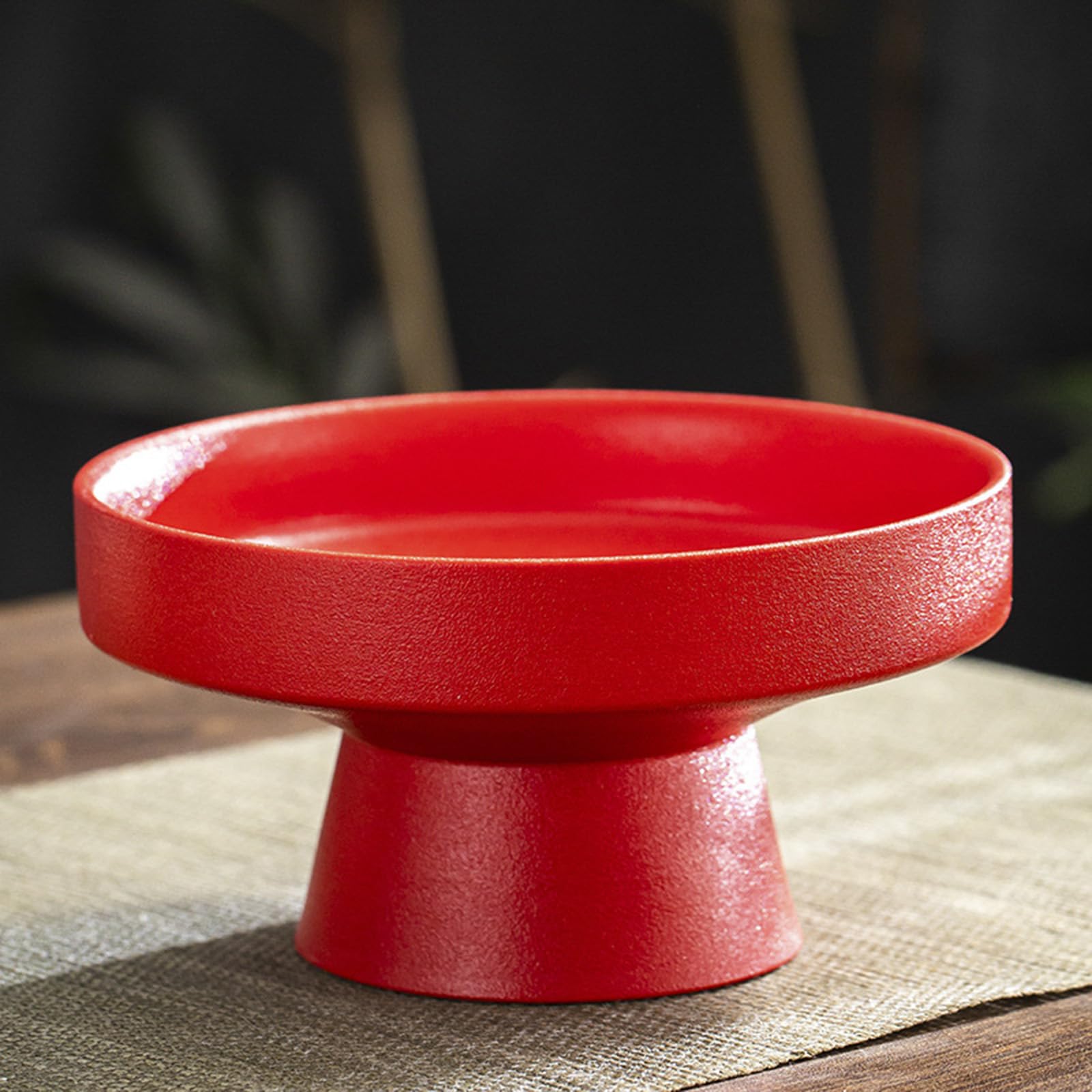 BURLOE Red, Bowl Ceramic with Foot Decorative, Pedestal Bowl Fruit Bowl Fruit Tray Dessert Stand Serving Ware for Home Kitchen Counter Centerpiece Round