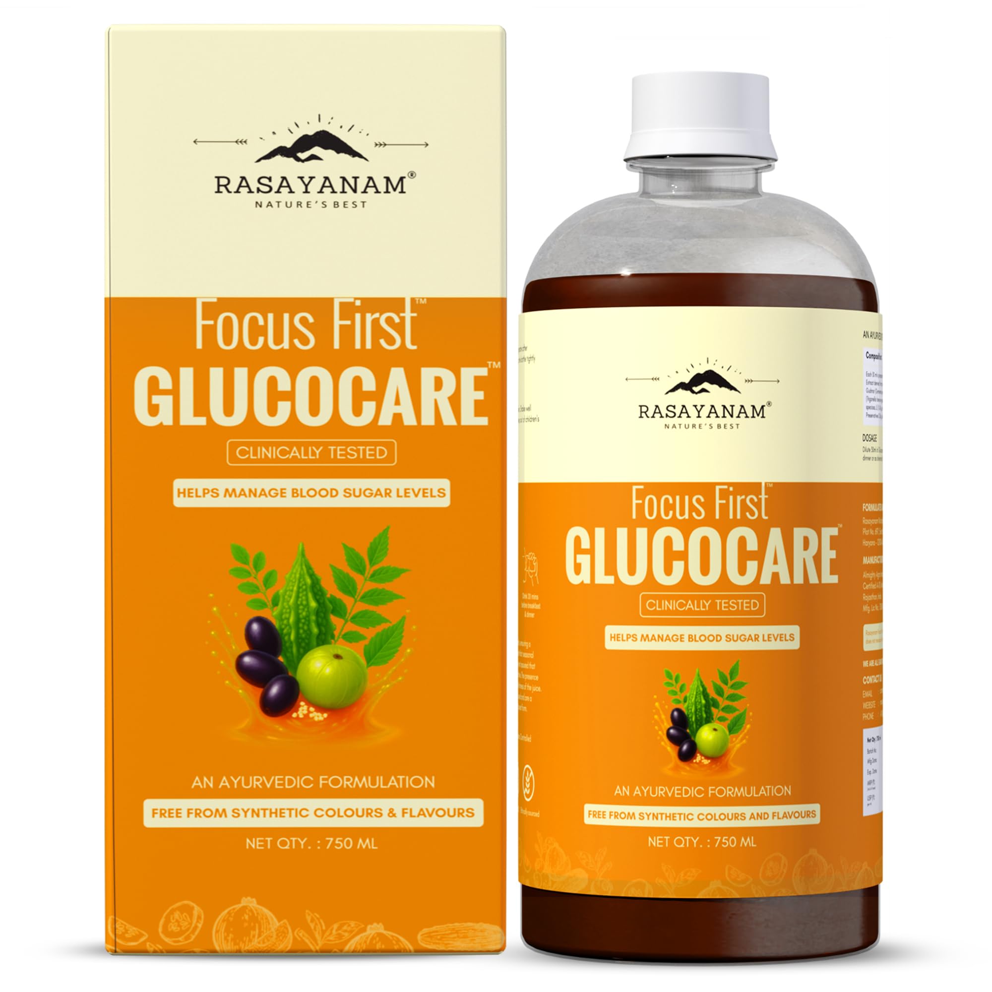 Rasayanam GlucoCare Juice For Diabetes Care 750 ml | For Blood Sugar Management | Jamun, Karela, Amla, Neem, Methi & More | 100% Natural & Safe | Better Digestion & Gut Health