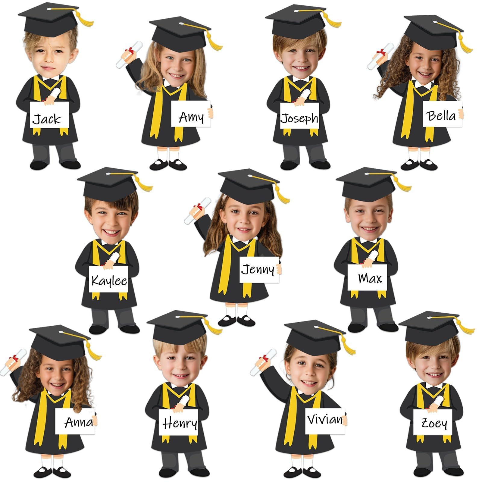 Qyeahkj 50 Set Graduation Hat Gown Cutout Graduation Bulletin Board Decoration Black Gold Grad Paper Cut Outs Classroom Decor for Boy Girl DIY Craft
