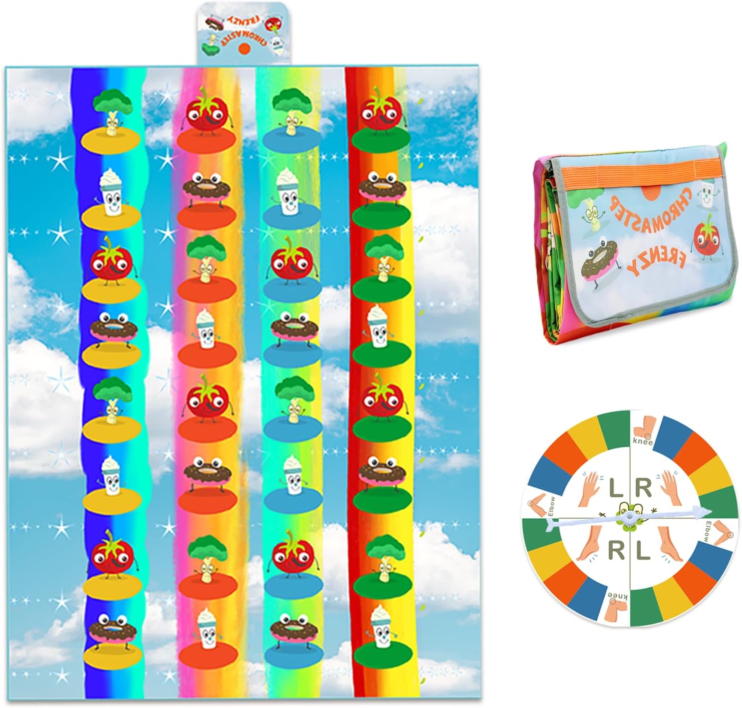 Food-Themed Giant 80"x60" Picnic Mat Set with Spinner Game | Waterproof Outdoor Mat for BBQ, Tailgating, Family Games (Pizza, Burger, Donut Prints)