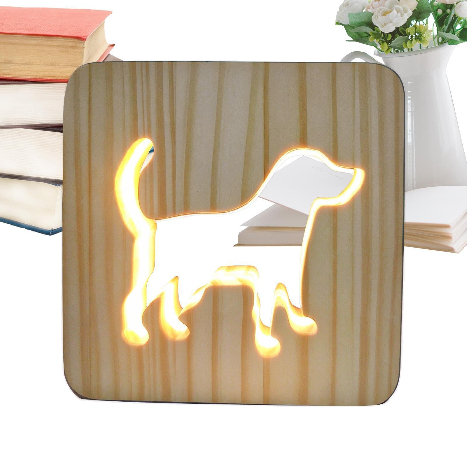 Drewniana Lampka Nocna Drewniana Lampka LED Piesek | Mała Lampka Nocna Dla Dziewczynek I Chłopców Do Sypialni, Pokoju, Pokoju Dziecięcego, Przy Łóżku, Nauki, Na Biurko,